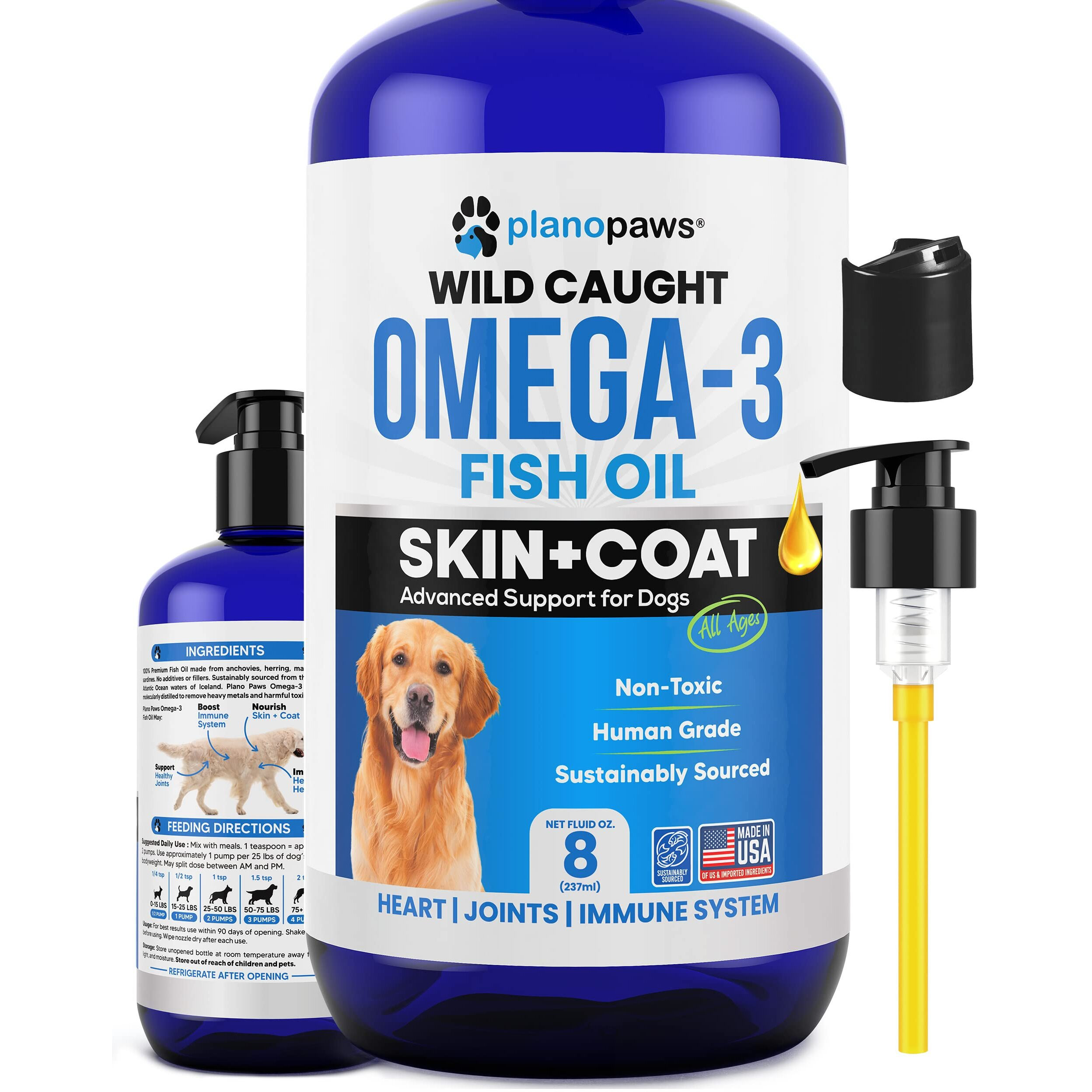 Omega 3 Fish Oil For Dogs - Better Than Salmon Oil - Dog Fish Oil Supplement To Reduce Shedding & Itching - Supports Joints, Brain, And Heart Health - Skin And Coat Supplement - Liquid Fish Oil