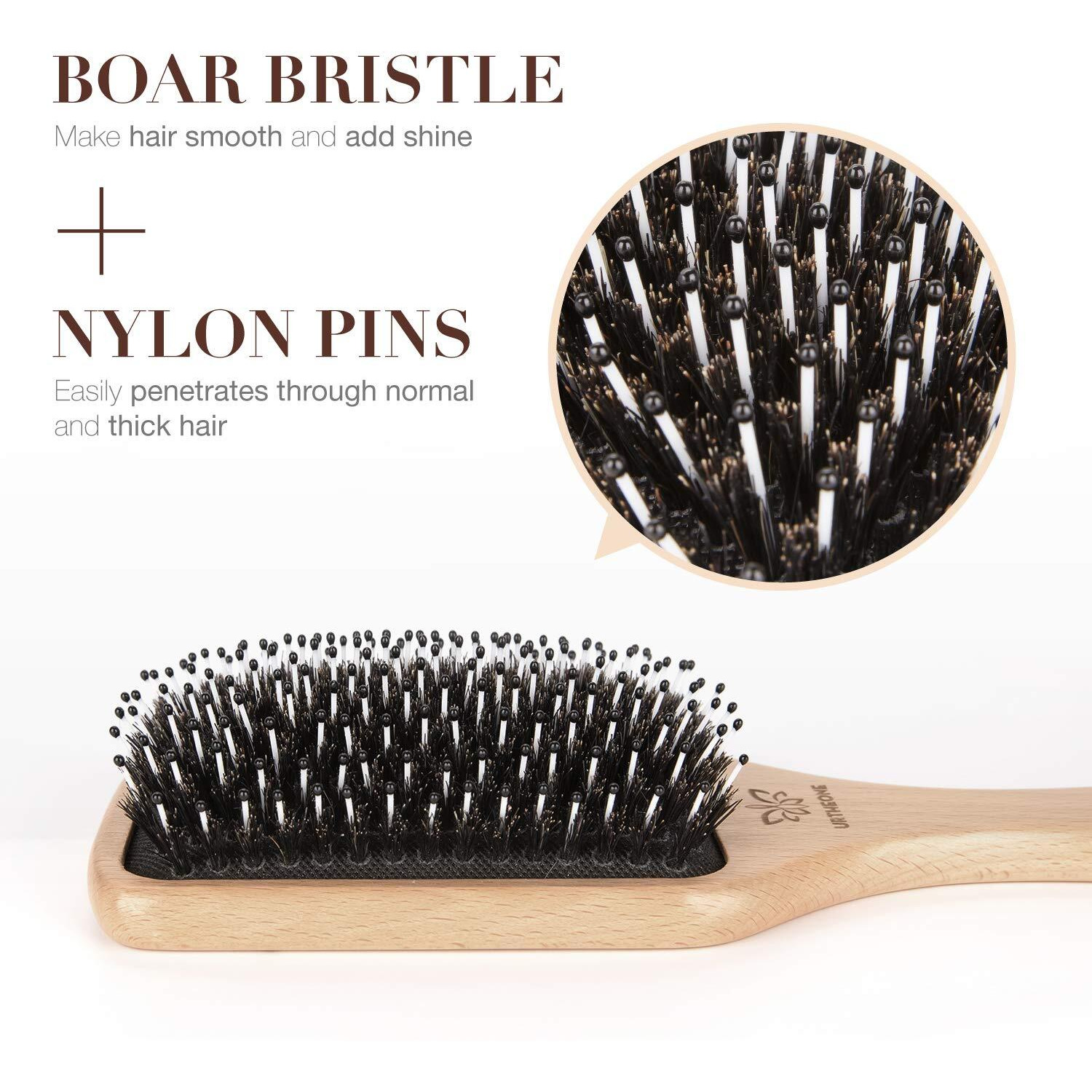 Hair Brush Boar Bristle Hairbrush For Thick Curly Thin Long Short Wet Or Dry Hair Adds Shine And Makes Hair Smooth, Best Paddle Hair Brush For Men Women Kids
