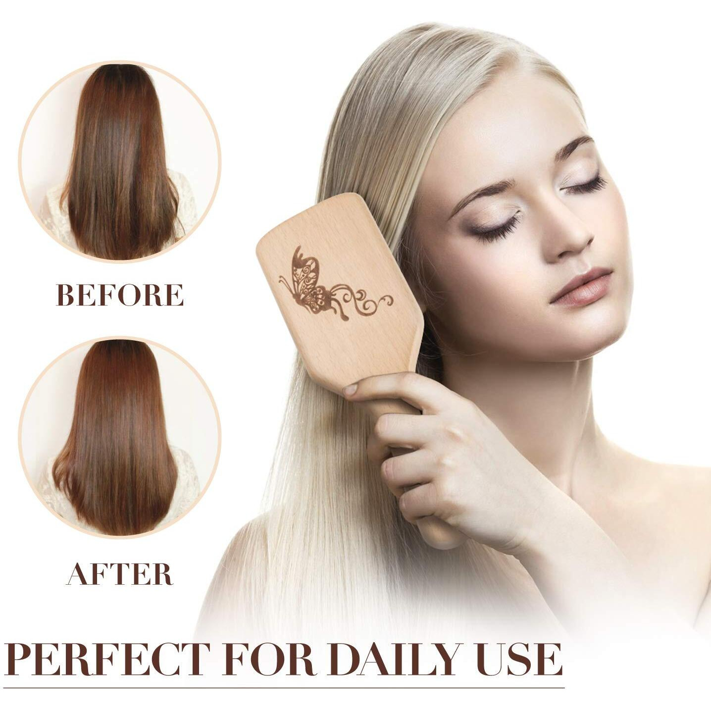 Hair Brush Boar Bristle Hairbrush For Thick Curly Thin Long Short Wet Or Dry Hair Adds Shine And Makes Hair Smooth, Best Paddle Hair Brush For Men Women Kids