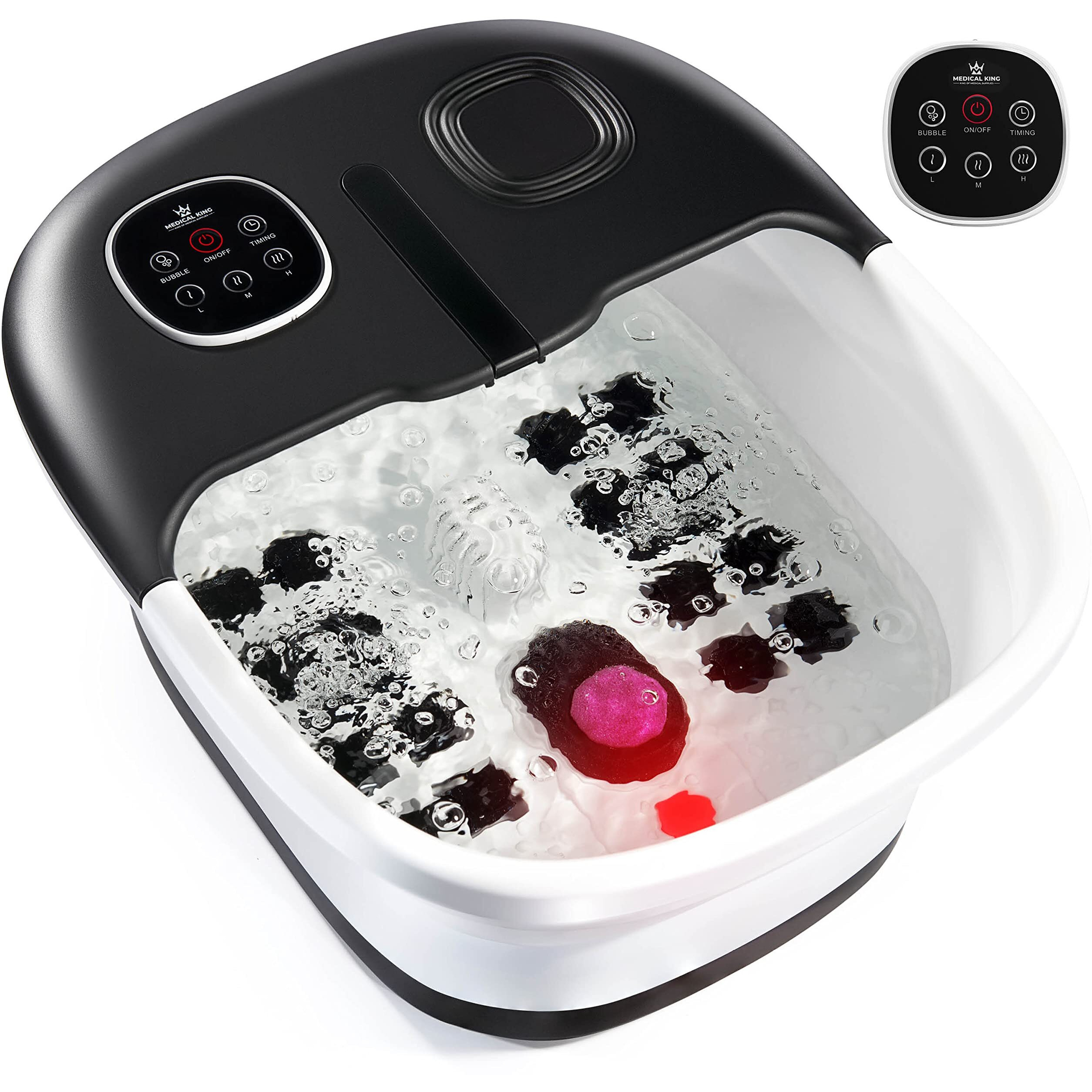 Medical King Foot Spa With Heat And Massage And Jets Includes A Remote Control A Pumice Stone Collapsible Massager With Bubbles And Vibration
