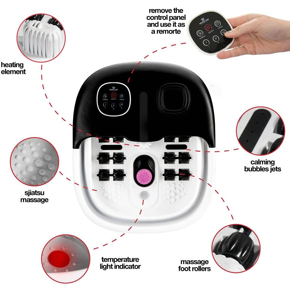 Medical King Foot Spa With Heat And Massage And Jets Includes A Remote Control A Pumice Stone Collapsible Massager With Bubbles And Vibration