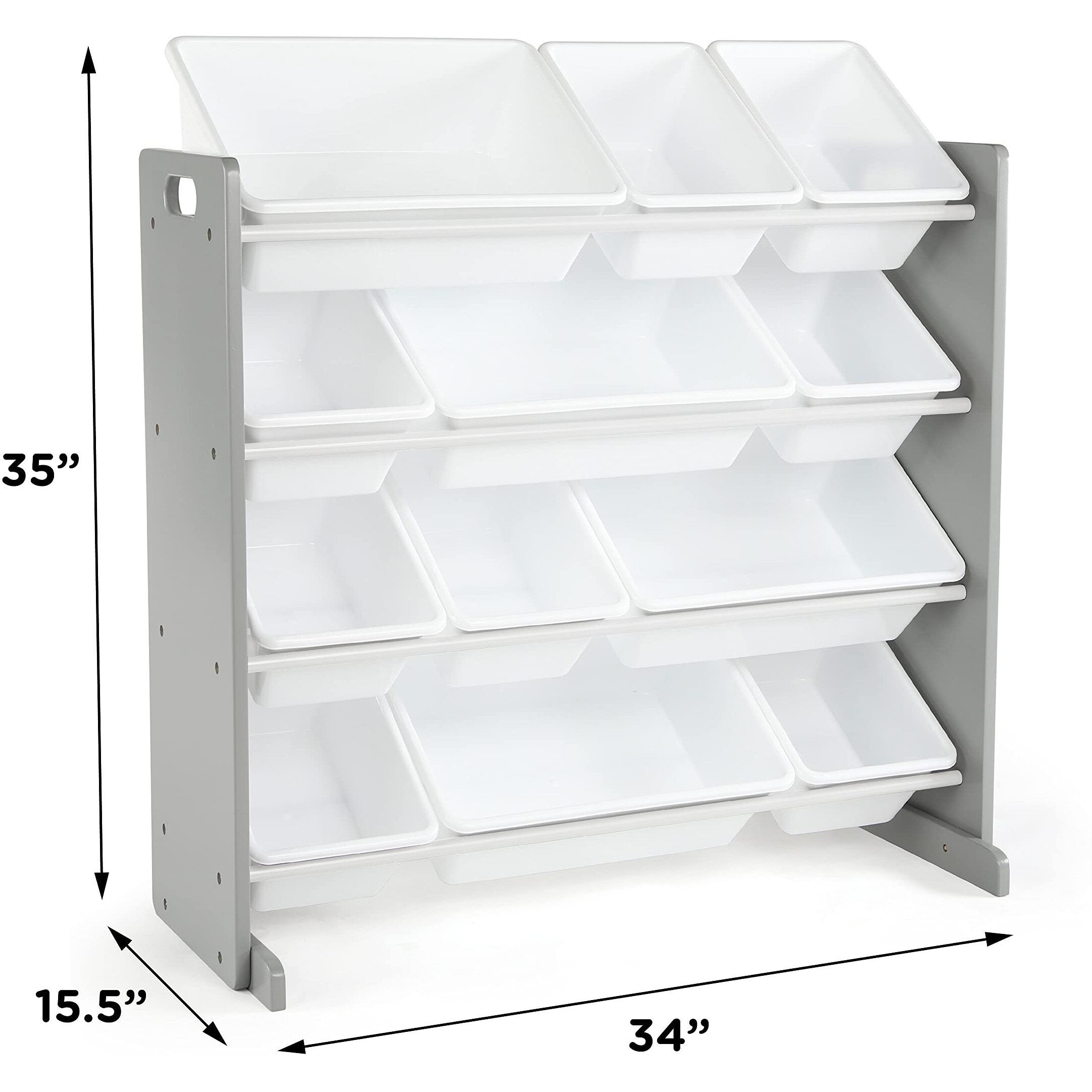 Humble Crew, Grey/White Kids Toy Organizer With 12 Storage Bins, Toddler