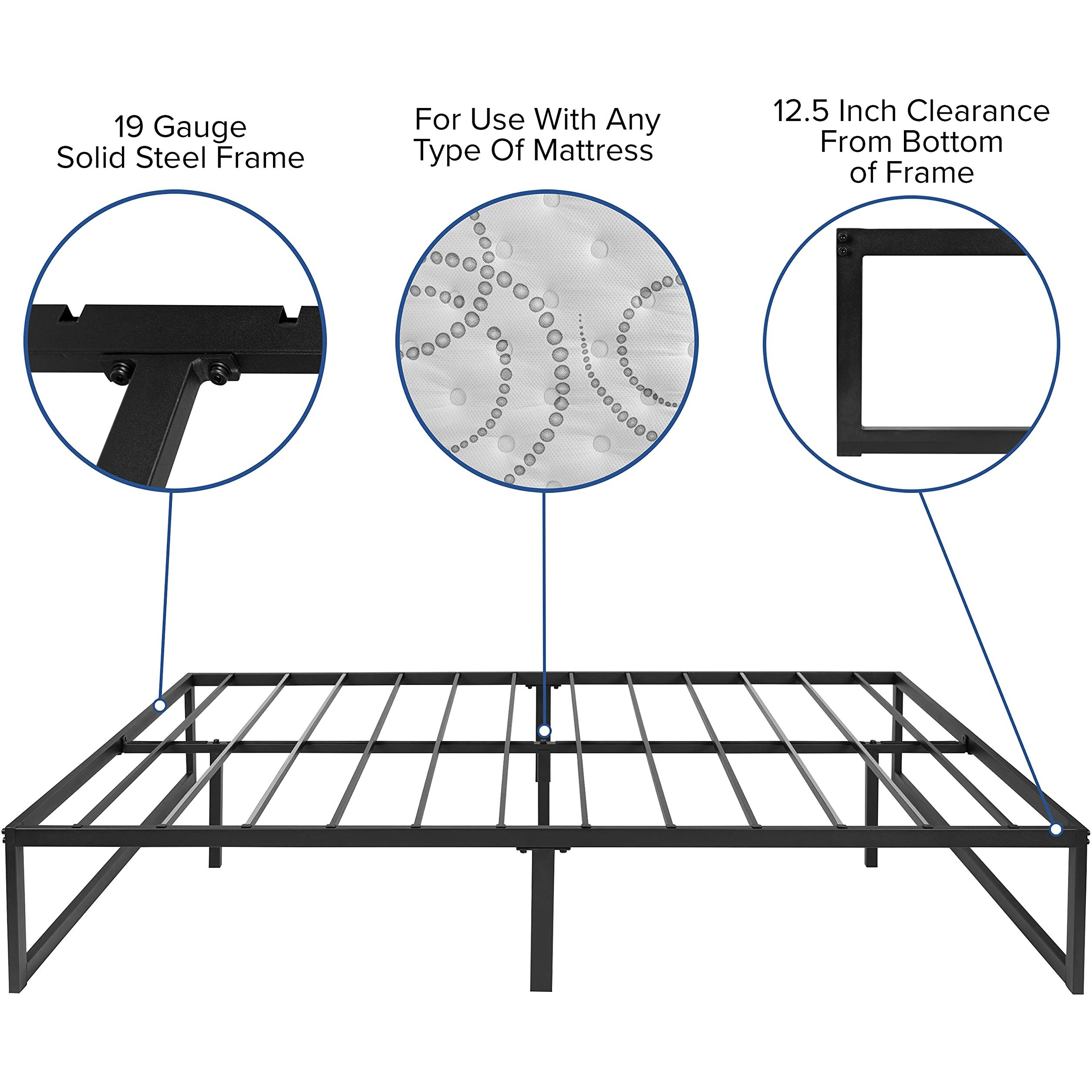 Flash Furniture Lana 14 Inch Metal Platform Bed Frame - No Box Spring Needed With Steel Slat Support And Quick Lock Functionality (Full)