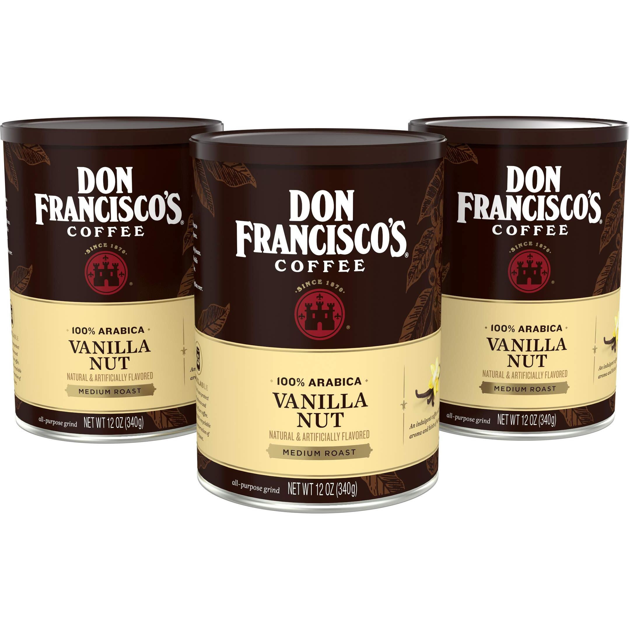 Don Francisco's Premium Vanilla Nut Ground Flavored Coffee Rich, Aromatic 100% Arabica Beans - Family Crafted For A Delightful Morning Brew (3 X 12 Oz Cans)
