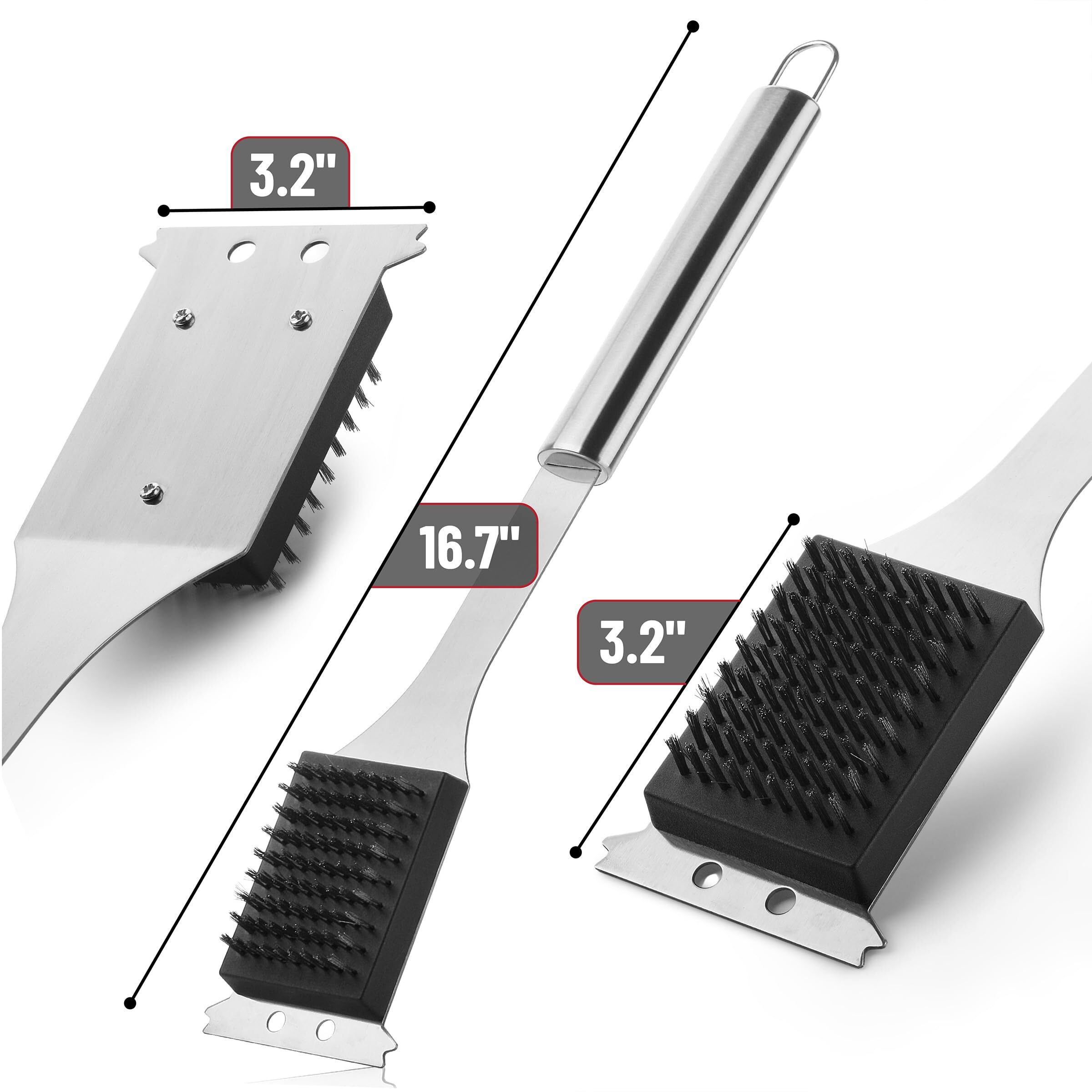 Unco- Grill Brush And Scraper, 16.7   , Stainless Steel, Grill Cleaner, Grill Brush, Grill Cleaning Brush, Bbq Brill Brush, Bbq Brush For Grill Cleaning, Grill Brush For Outdoor Grill, Safe Grill Brush