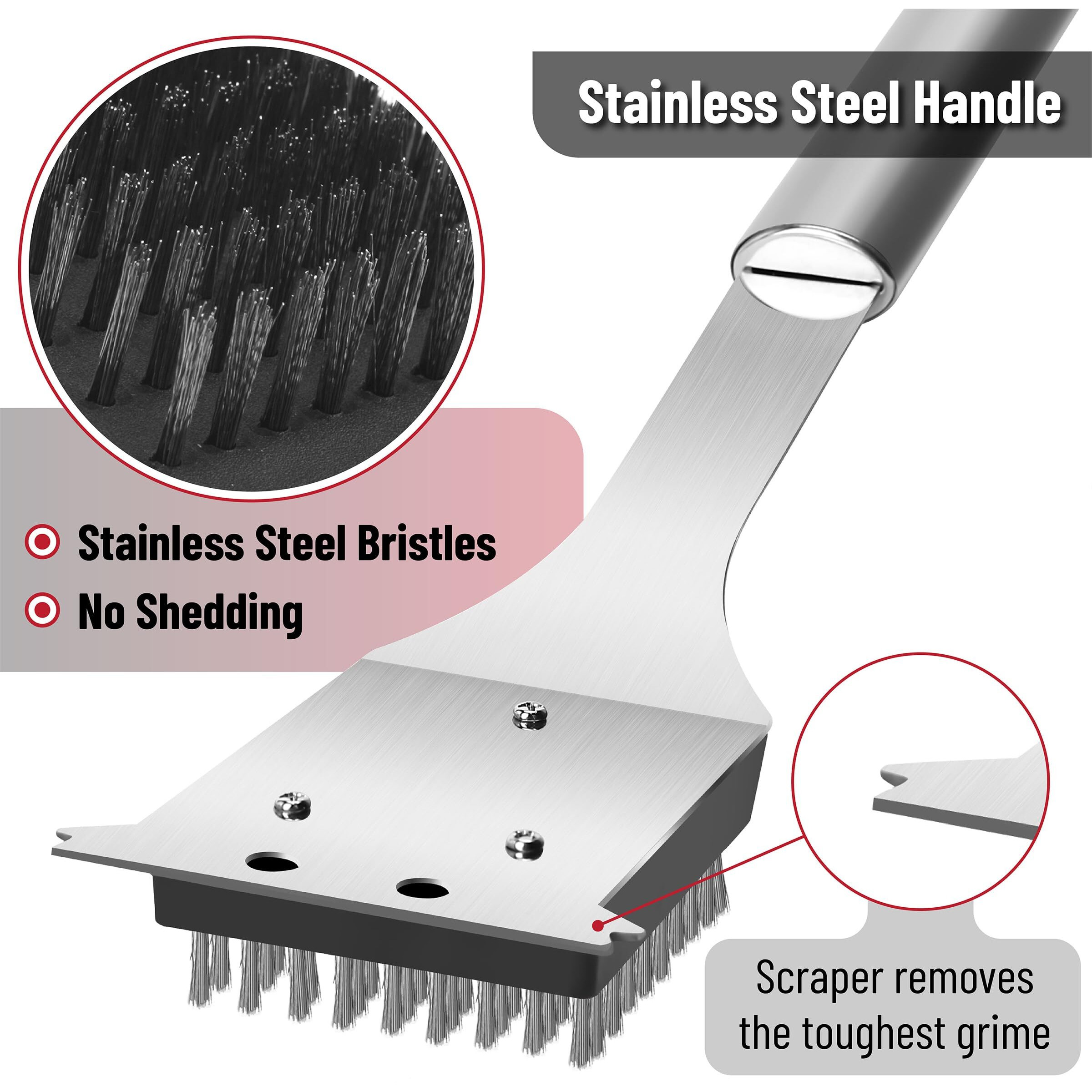 Unco- Grill Brush And Scraper, 16.7   , Stainless Steel, Grill Cleaner, Grill Brush, Grill Cleaning Brush, Bbq Brill Brush, Bbq Brush For Grill Cleaning, Grill Brush For Outdoor Grill, Safe Grill Brush