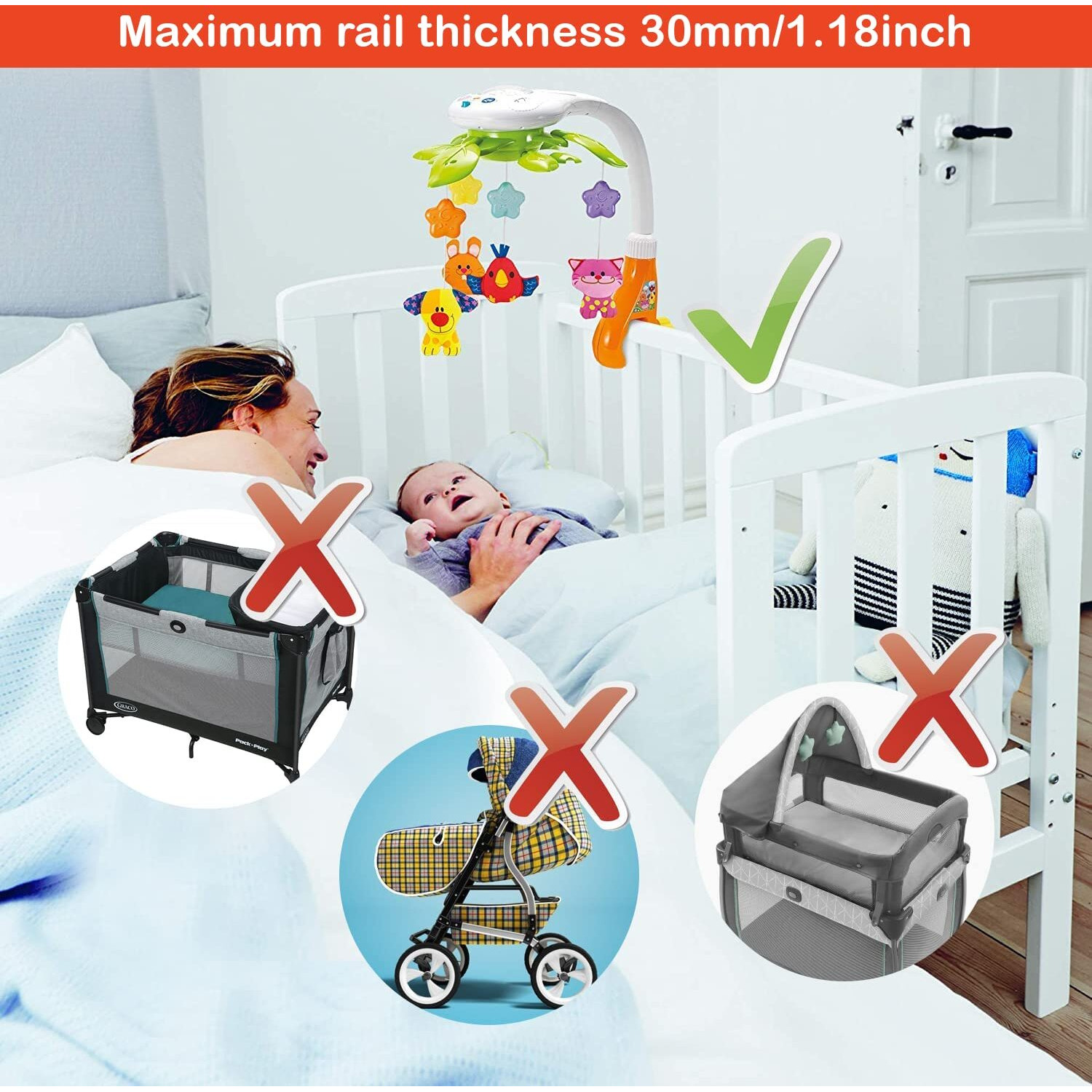 Kiddolab Baby Crib Mobile With Relaxing Music. Includes Ceiling Light Projector With Stars, Animals. Musical Crib Mobile With Timer. Nursery Toys For Babies Ages 0 & Older