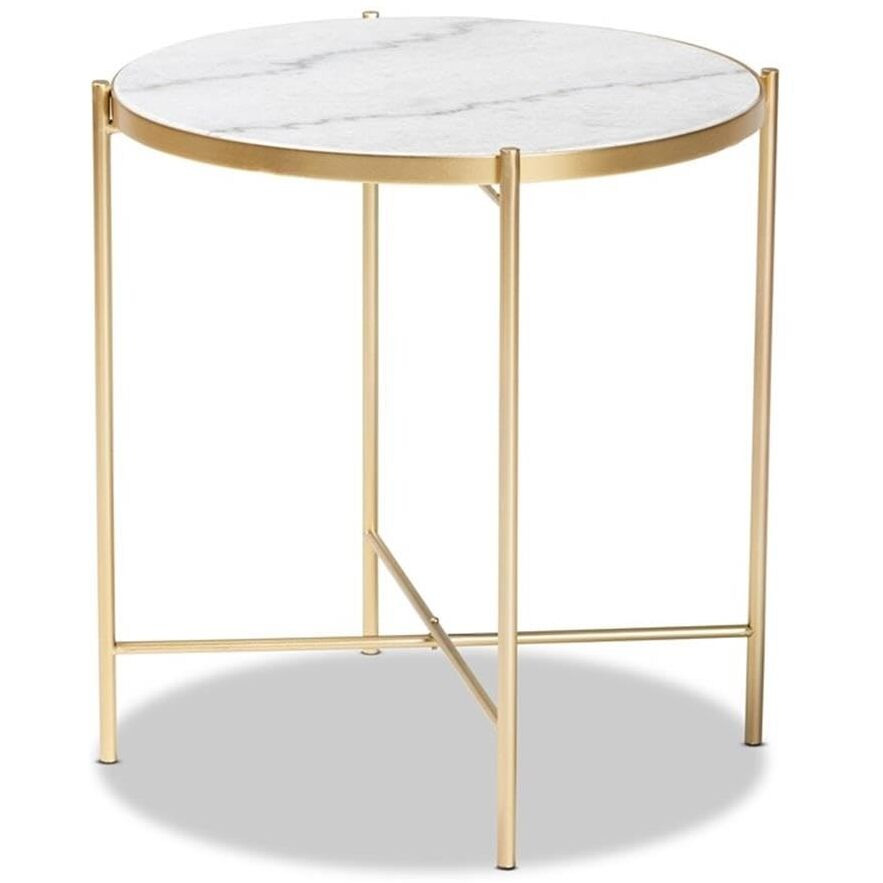 Baxton Studio Maddock Modern And Contemporary Gold Finished Metal End Table With Marble Tabletop