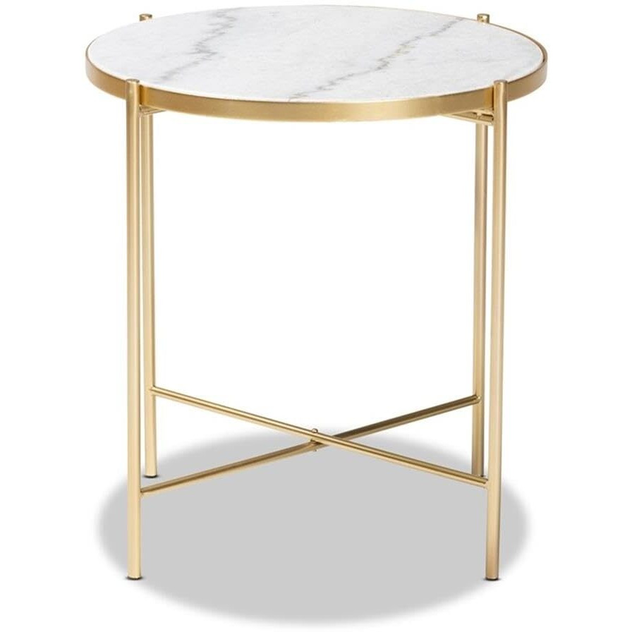 Baxton Studio Maddock Modern And Contemporary Gold Finished Metal End Table With Marble Tabletop