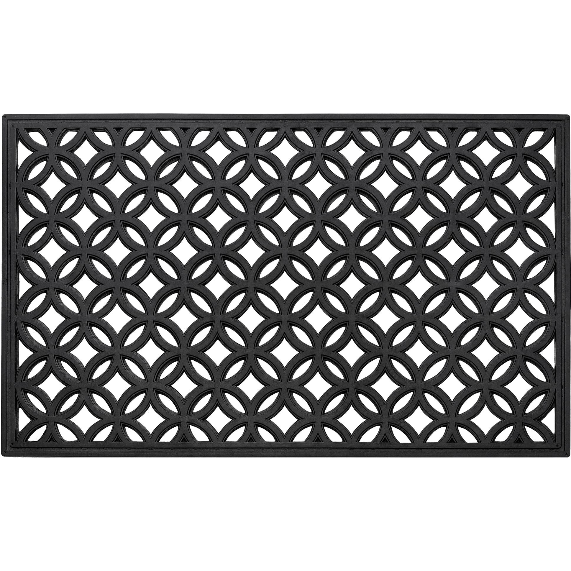 Wrought Iron Rubber Door Mat, Diamond - 18 Inch Width, 30 Inch Length - Durable, Easy To Clean & Decorative Outdoor Welcome Mats - Heavy Duty For All Weather - Doormat Traps Dirt, Debris, & Mud