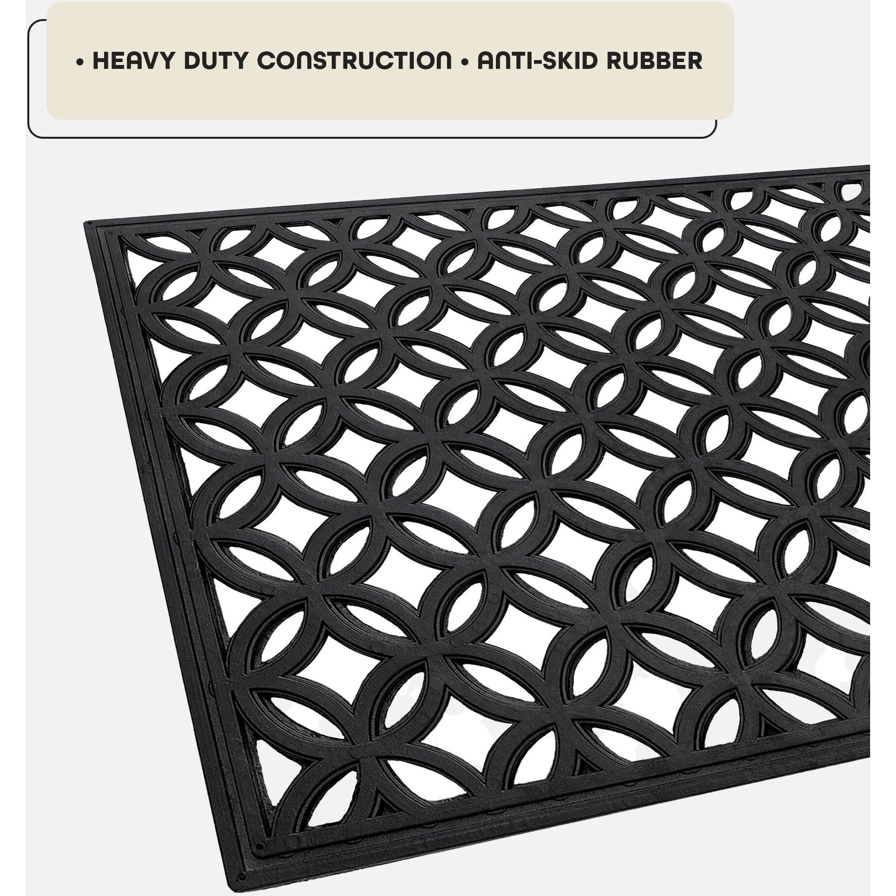 Wrought Iron Rubber Door Mat, Diamond - 18 Inch Width, 30 Inch Length - Durable, Easy To Clean & Decorative Outdoor Welcome Mats - Heavy Duty For All Weather - Doormat Traps Dirt, Debris, & Mud