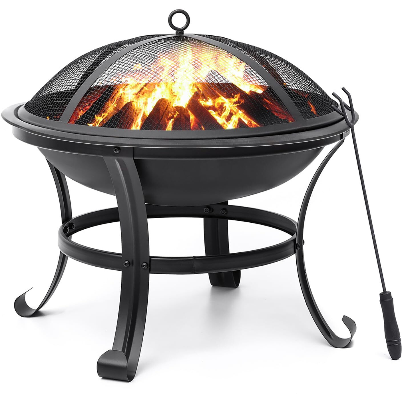 Singlyfire 22 Inch Fire Pit For Outside Outdoor Wood Burning Small Bonfire Pit Steel Firepit Bowl For Patio Camping Backyard Deck Picnic Porch,With Spark Screen,Log Grate,Poker