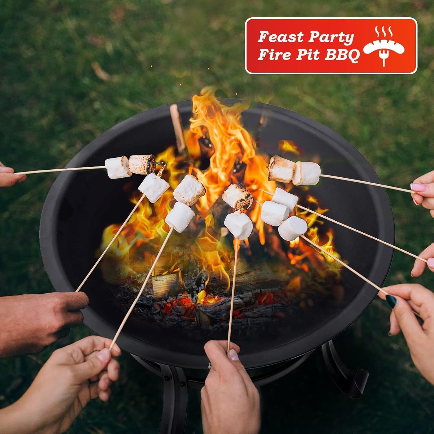 Singlyfire 22 Inch Fire Pit For Outside Outdoor Wood Burning Small Bonfire Pit Steel Firepit Bowl For Patio Camping Backyard Deck Picnic Porch,With Spark Screen,Log Grate,Poker