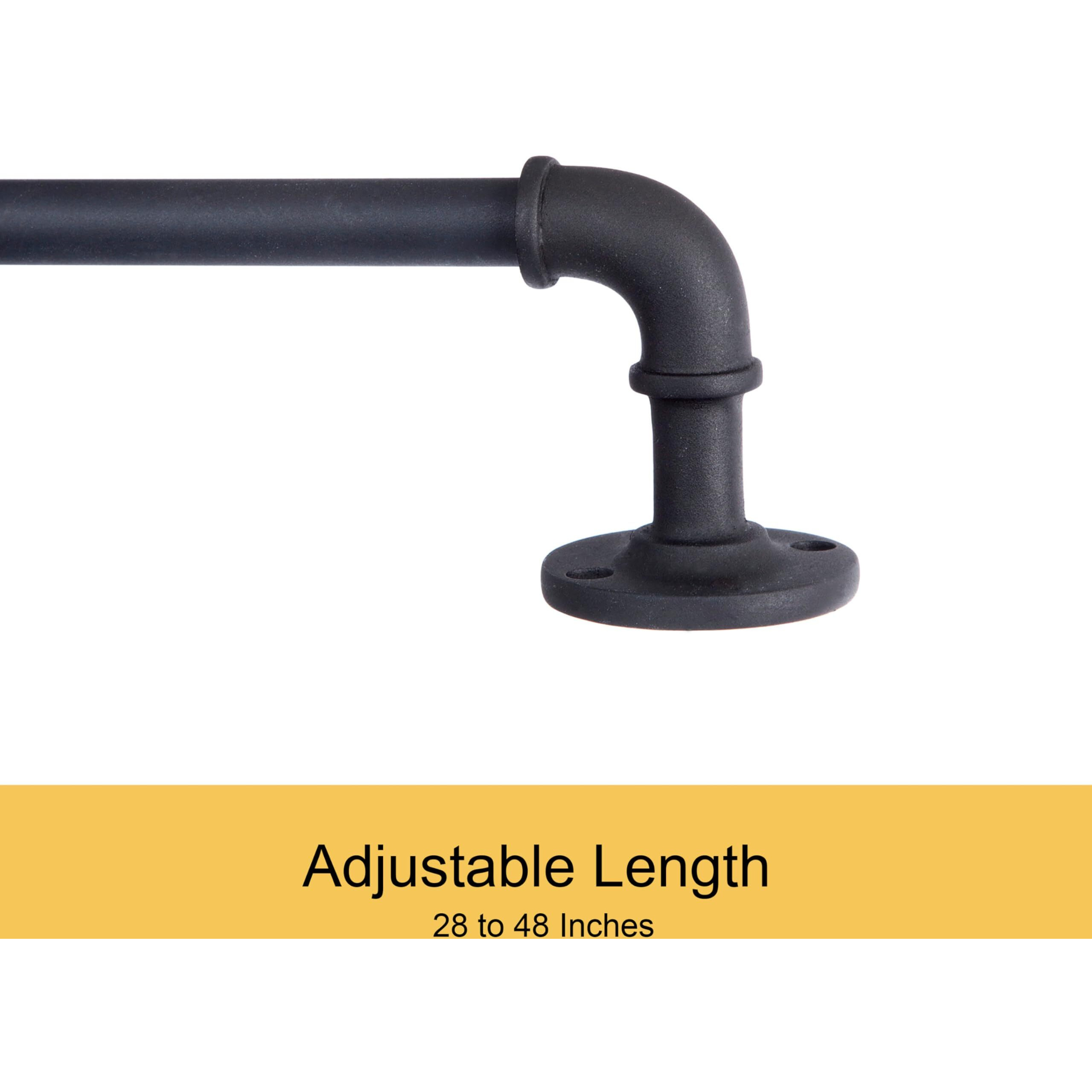 Kenney Adler Indoor/Outdoor Black Curtain Rod, Adjustable Curtain Rod For Windows 28 To 48 Inches, Outdoor Curtain Rod For Patio, Textured Pipe Industrial Curtain Rod