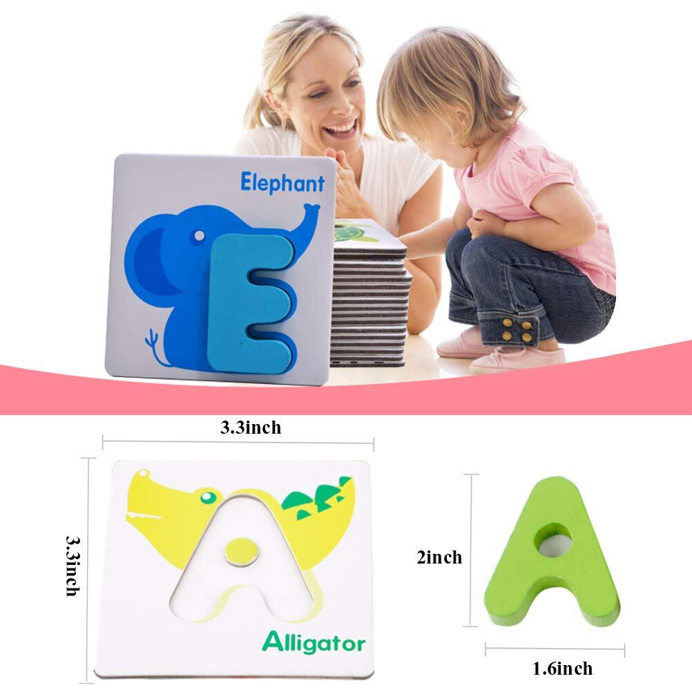 Vankcp 26Pcs Wooden Letters Card Numbers Alphabets Abc Flash Cards Set Montessori Animal Color Cognition Matching Puzzle Game
