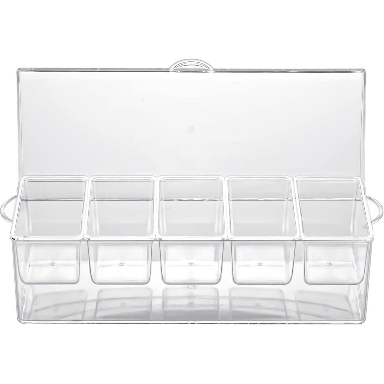 Ivyhome Ice Chilled 5 Compartment Condiment Server Caddy | Fruit Serving Tray | Condiment Pots With 5 Removable Dishes Over 2 Cup Capacity Each And Hinged Lid