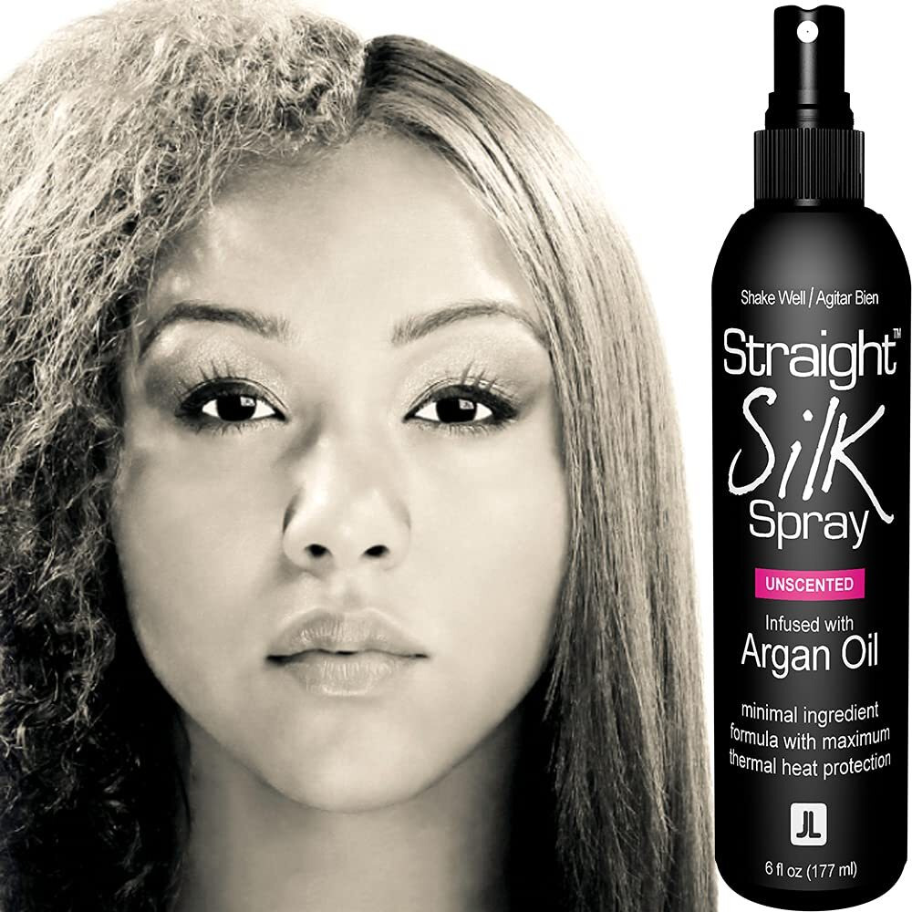 Straight Silk Spray With Moroccan Argan Oil | Hair Straightening Protector & Detangler | Alcohol-Free | Heat Protectant Up To 450F | Flat-Iron | Blow-Dry | Unscented | Hair Spray | Made In Usa (6Oz)