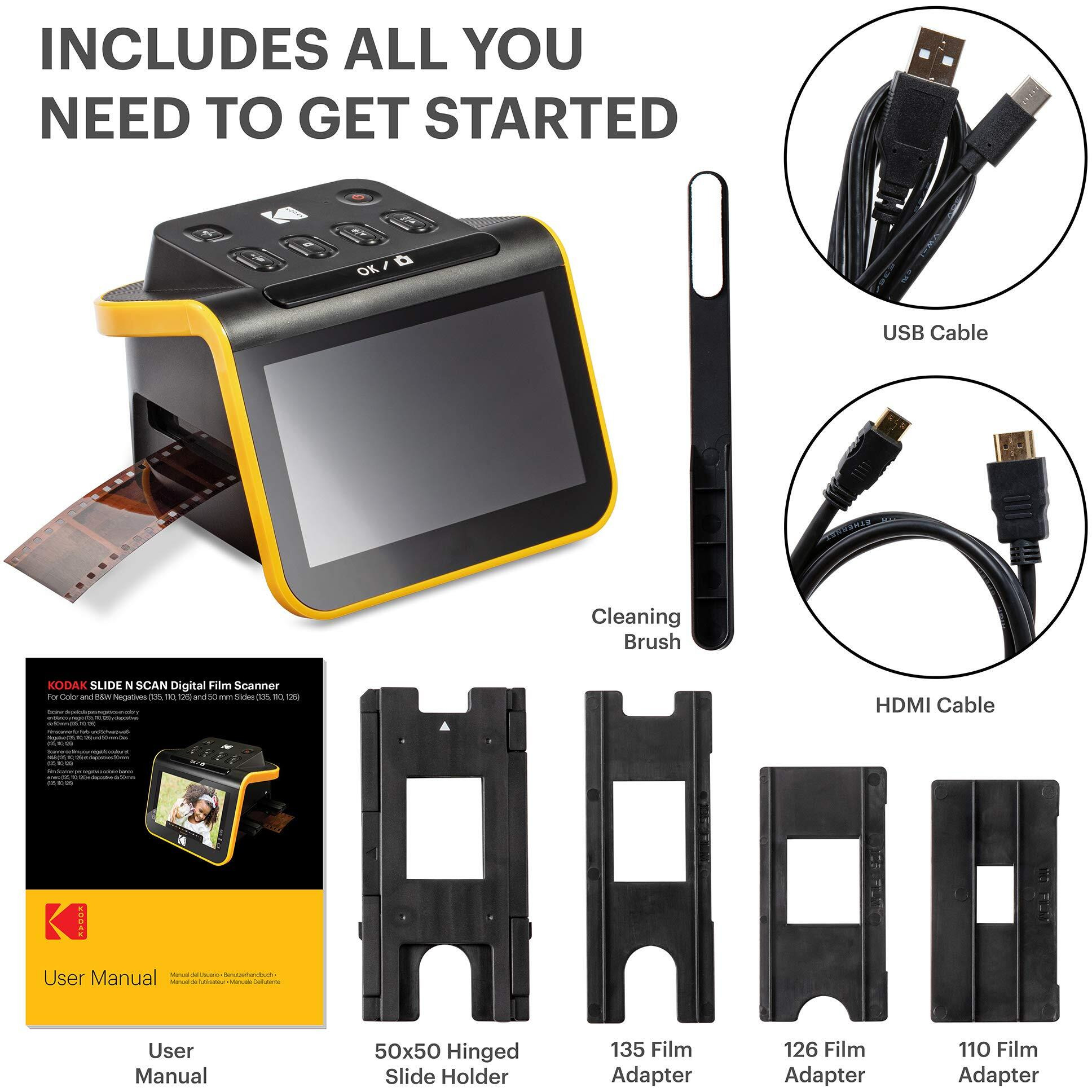 Kodak Digital Film Scanner, Film And Slide Scanner With 5    Lcd Screen, Convert Color & B&W Negatives & Slides 35Mm, 126, 110 Film To High Resolution 22Mp Jpeg Digital Photos, Black