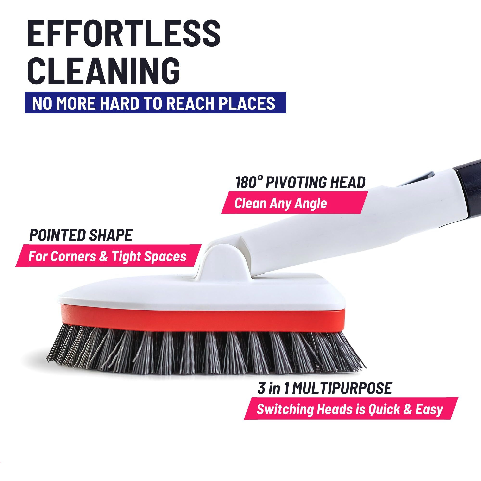 Moku Home Shower Scrubber 3 In 1 Extendable Long Handle 58"" Cleaning Brush - Non Scratch Shower Brush For Cleaning Bathroom Kitchen Toilet Wall Tub Tile Sink (Red)