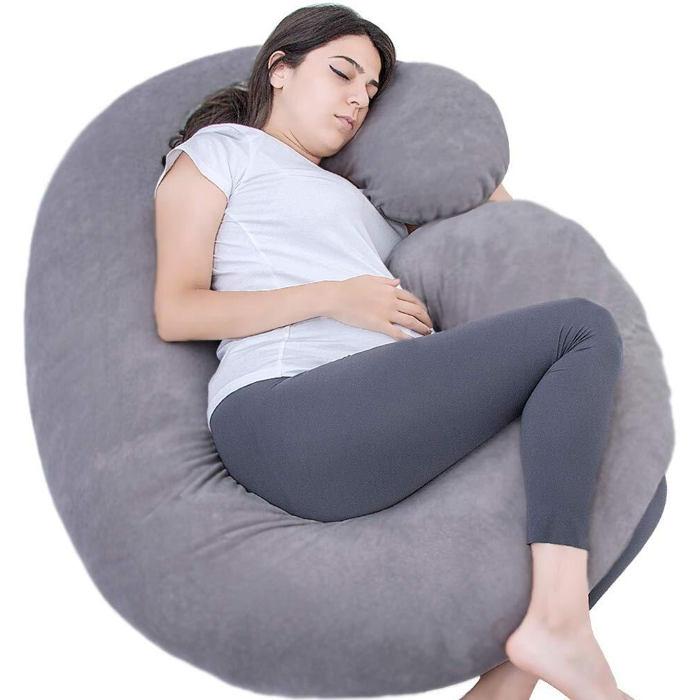 1 Middle One Pregnancy Pillow, C Shaped Full Body Pillow For Maternity Support, Pregnant Women Sleeping Pillow With Velvet Cover (Dark Grey)