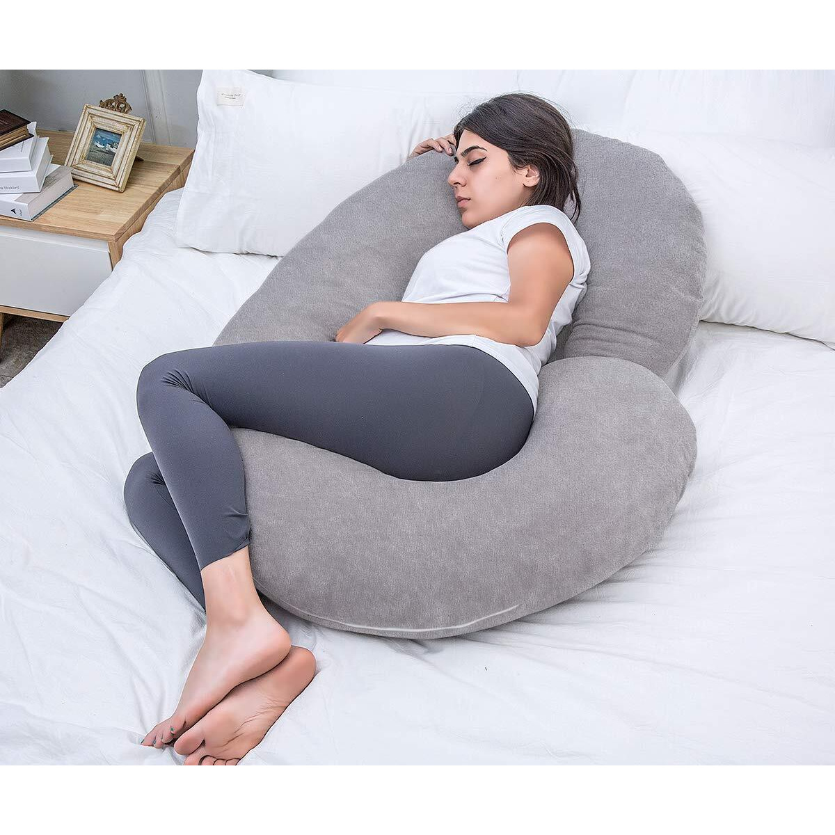 1 Middle One Pregnancy Pillow, C Shaped Full Body Pillow For Maternity Support, Pregnant Women Sleeping Pillow With Velvet Cover (Dark Grey)