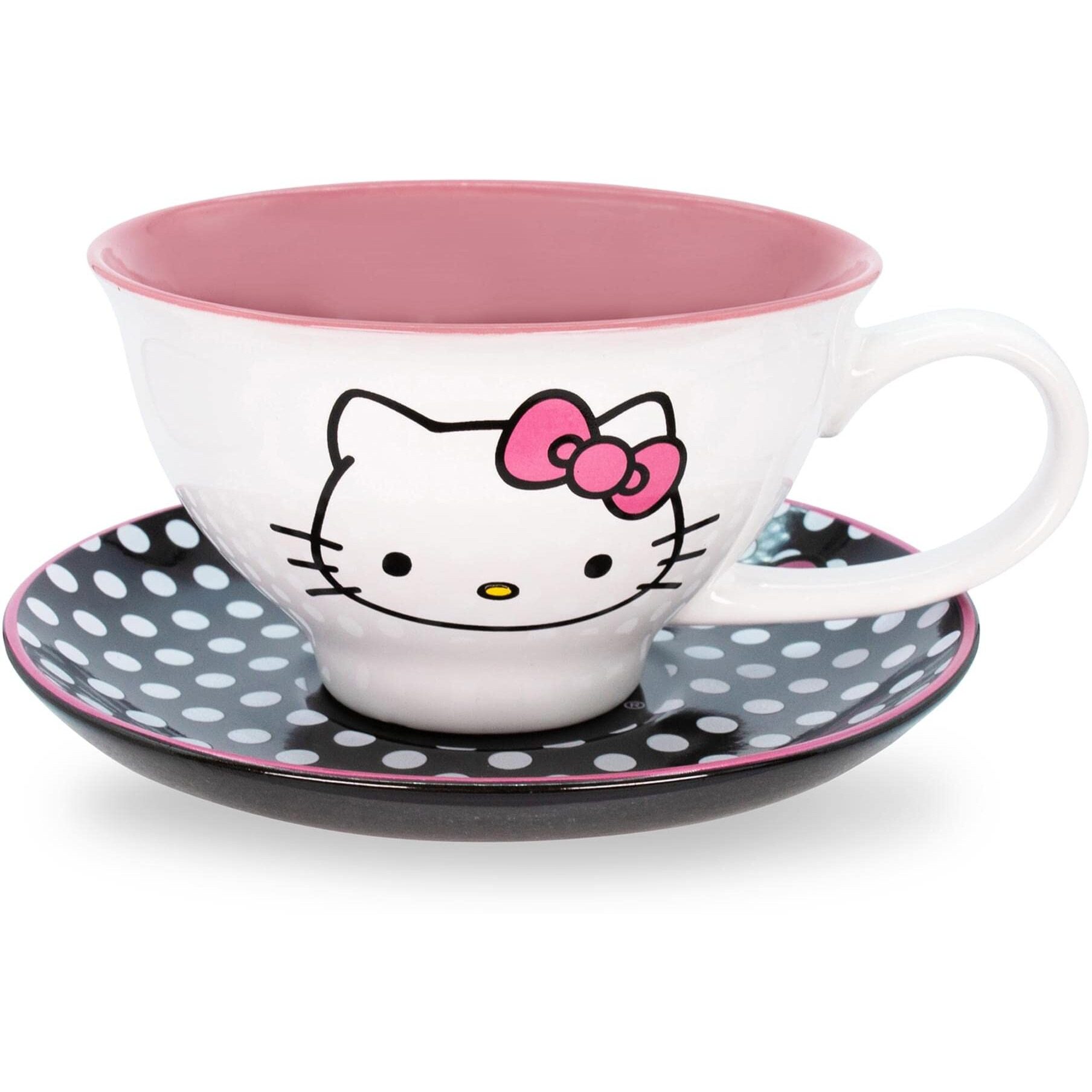 Silver Buffalo Sanrio Hello Kitty Ceramic Teacup And Saucer Set | Tea Party Gift Set For Coffee, Espresso - 12 Ounce