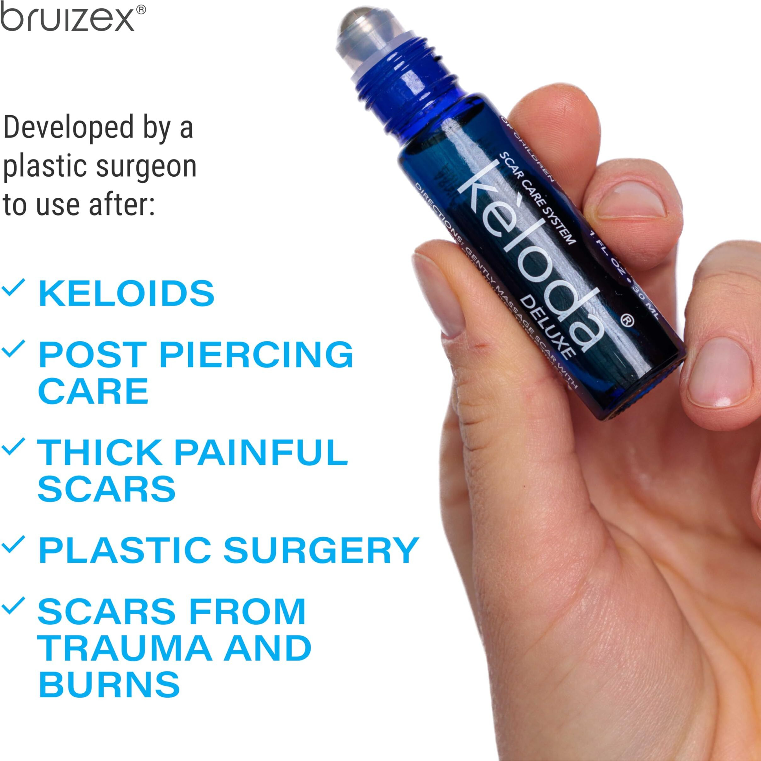 Keloda Deluxe Scar & Keloid Removal Oil & Massager, 0.33 Oz | For Treatment Of Surgical Scars And Piercing Keloids, Acne, Burns | With Coconut, Shea, Turmeric, Lavender, Helichrysum Oils And Vitamin E