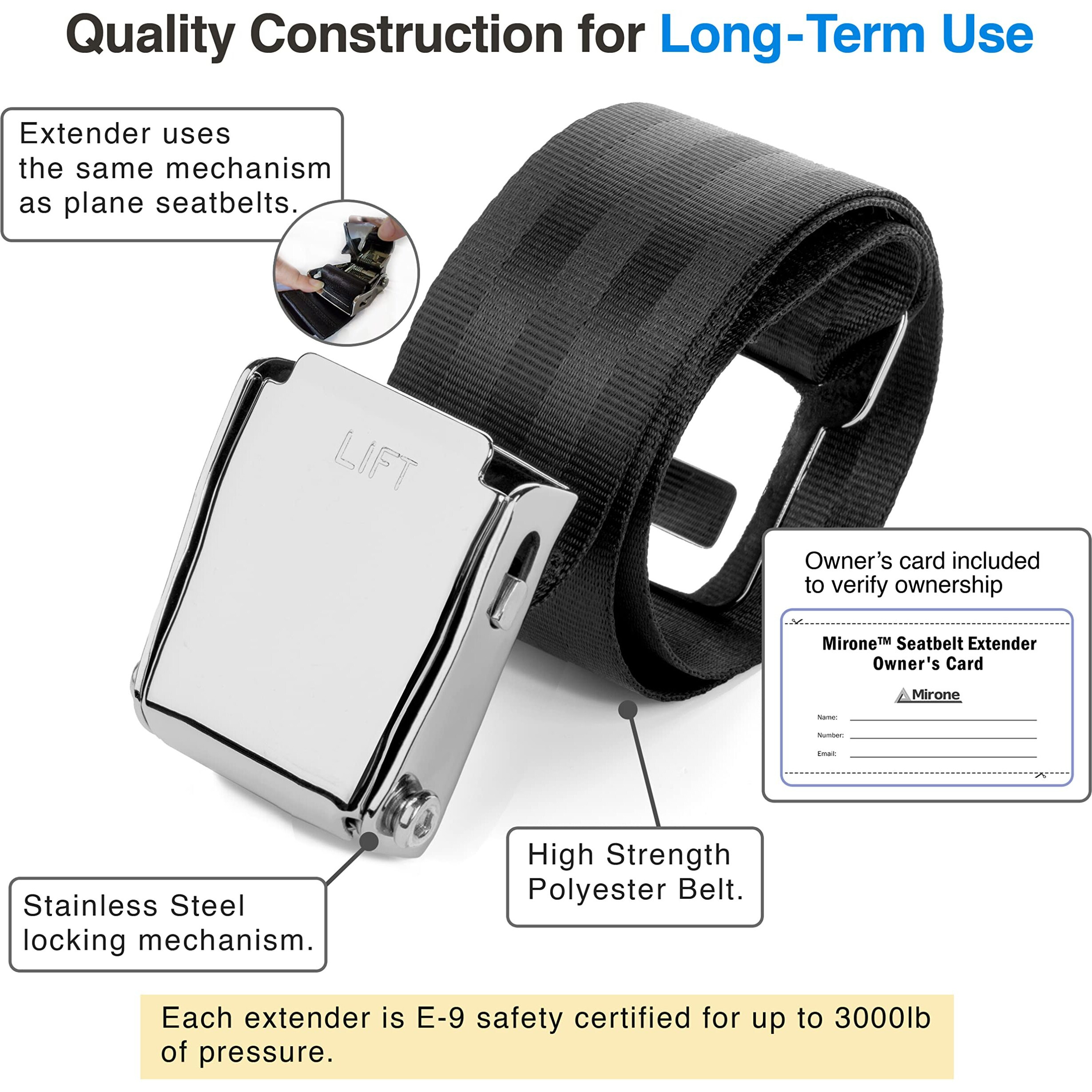 2 Mirone Adjustable Airplane Seat Belt Extenders Seatbelt Extension For All Airlines (7-32 Inch), E-9 Safety Certified (Type A & B)