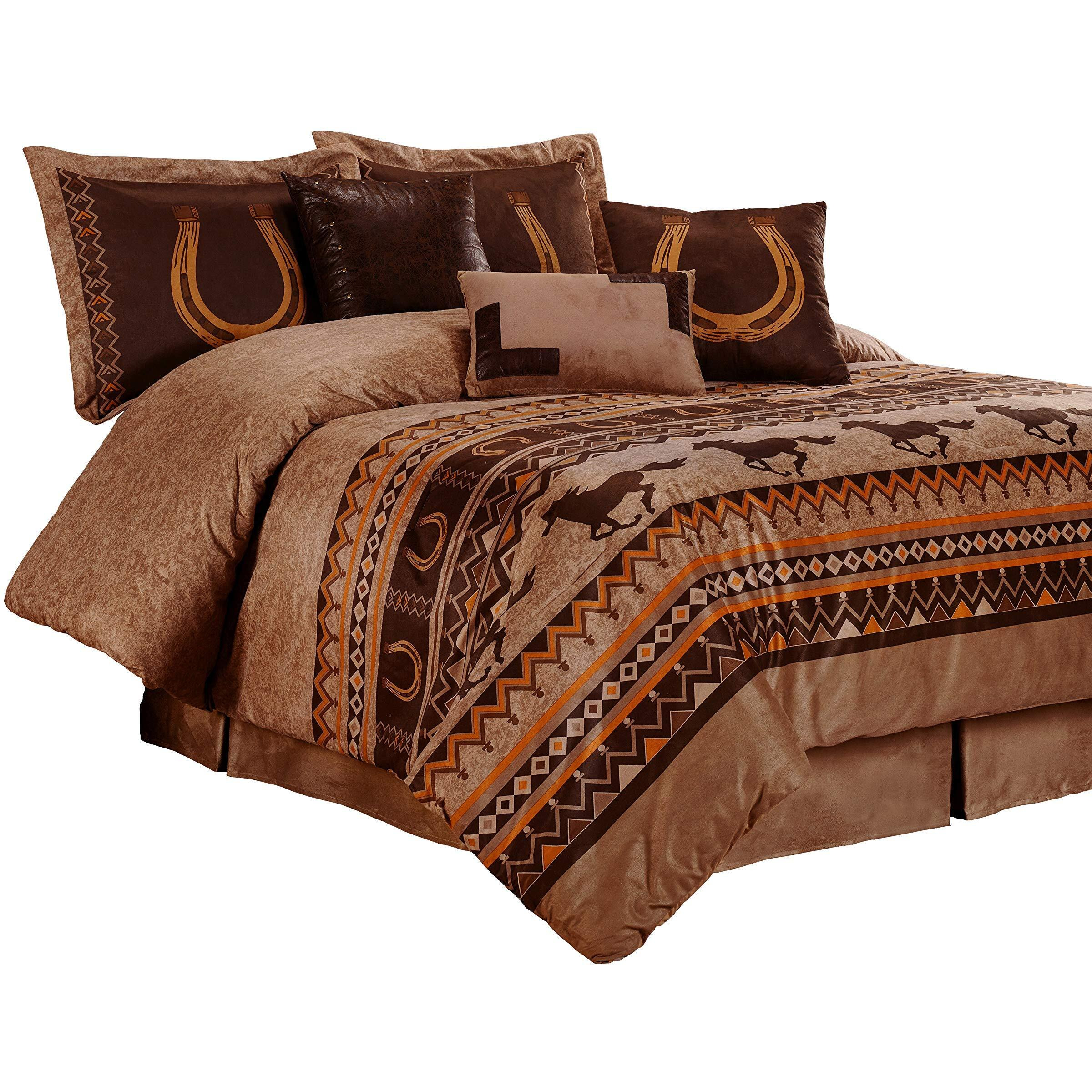 Chezmoi Collection Sedona 7-Piece Southwestern Wild Horses Microsuede Bedding Comforter Set (Queen)