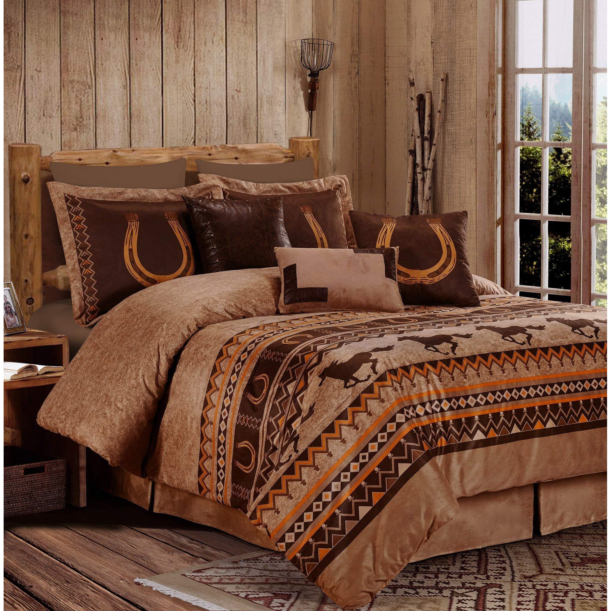 Chezmoi Collection Sedona 7-Piece Southwestern Wild Horses Microsuede Bedding Comforter Set (Queen)