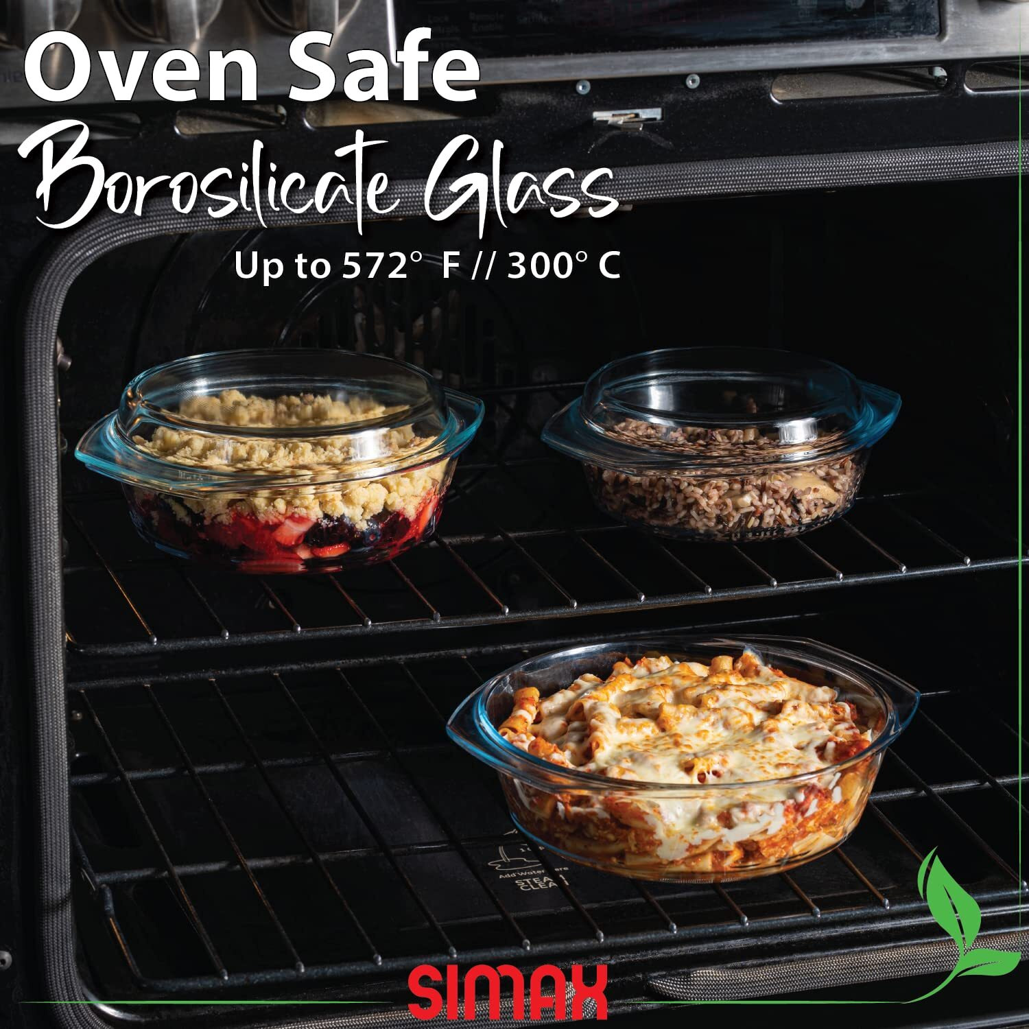 Simax Casserole Dish Set, Set Of 3 Casserole Dish With Lid, Round Glass Cookware, Borosilicate Glass, Made In Europe 0.75 Quart, 1 Quart And 1.5 Quart Baking Dishes