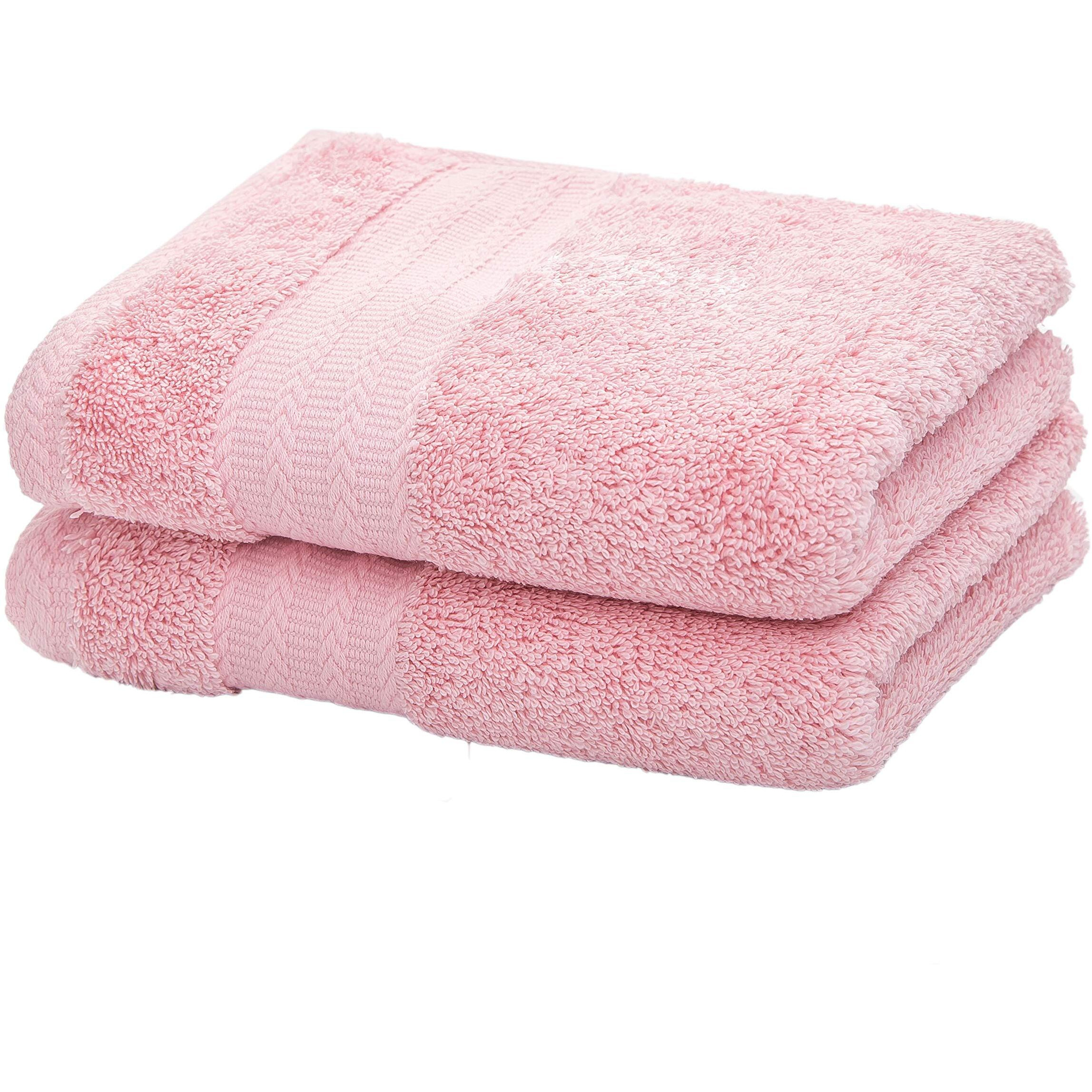 Leisofter Ultra Thick, Soft & Absorbent Cotton Hand Towels For Bathroom(Pink, 2-Pack, 14"" X 29"") - Multipurpose Towels For Bath, Gym And Spa With Hanging Loop
