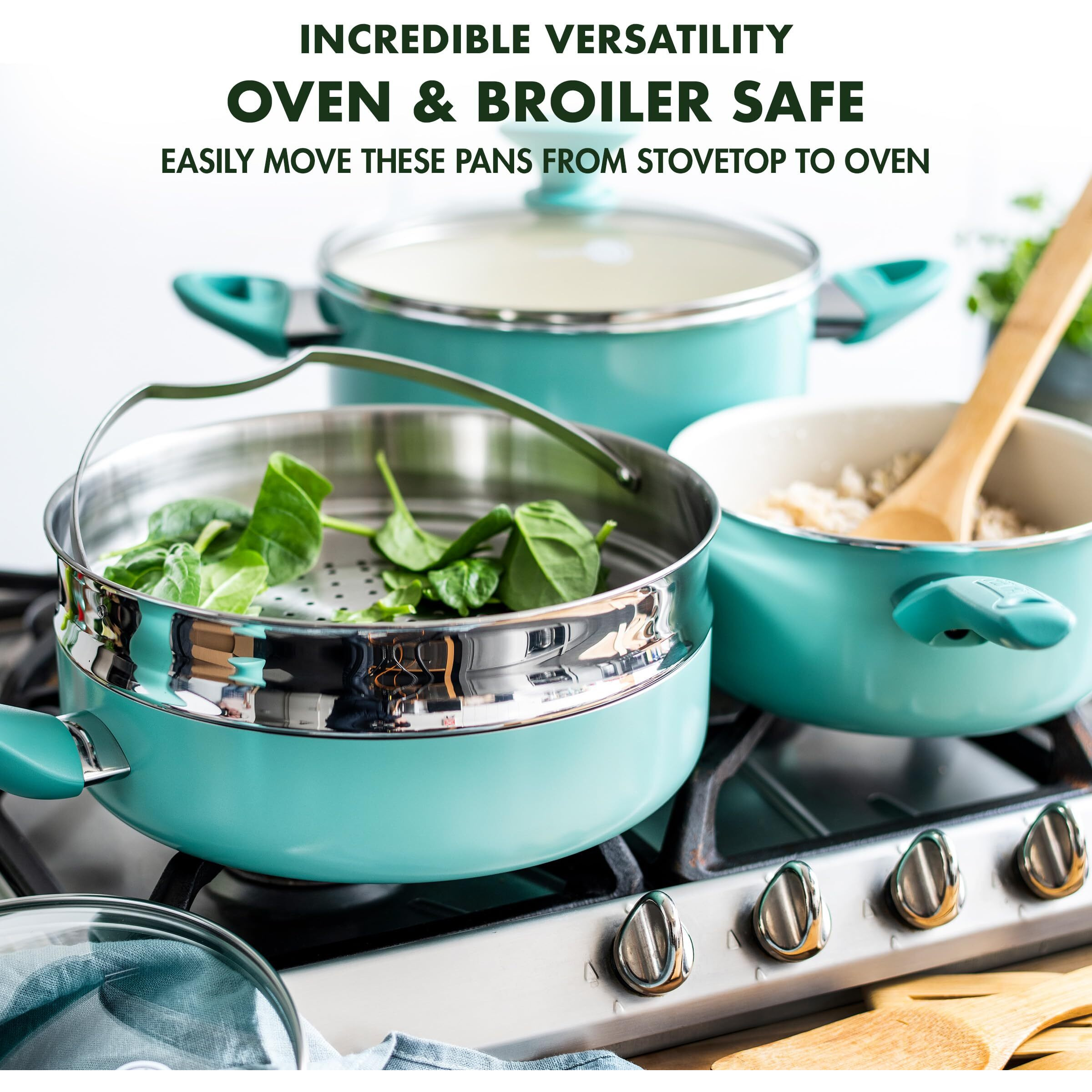 Greenpan Rio Healthy Ceramic Nonstick 16 Piece Cookware Pots And Pans Set, Pfas-Free, Dishwasher Safe, Turquoise
