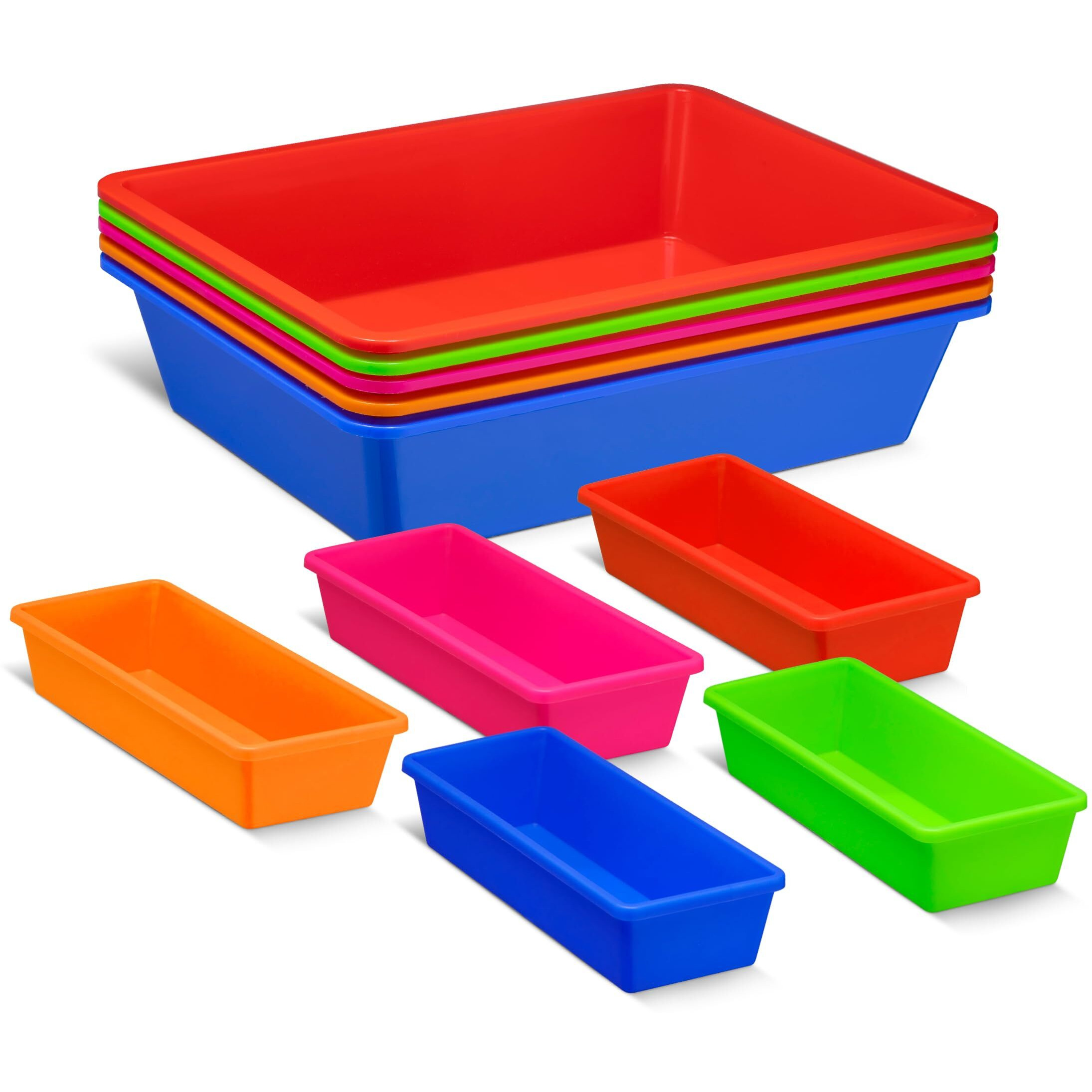 Zilpoo Set Of 10 - 5 Pack Paper Organizer Bins, 5 Pack Pencil Storage Bin, Colorful Plastic Turn In Tray, Classroom File Holder, Teacher School Supplies Container, Organization Letter Baskets, Colored