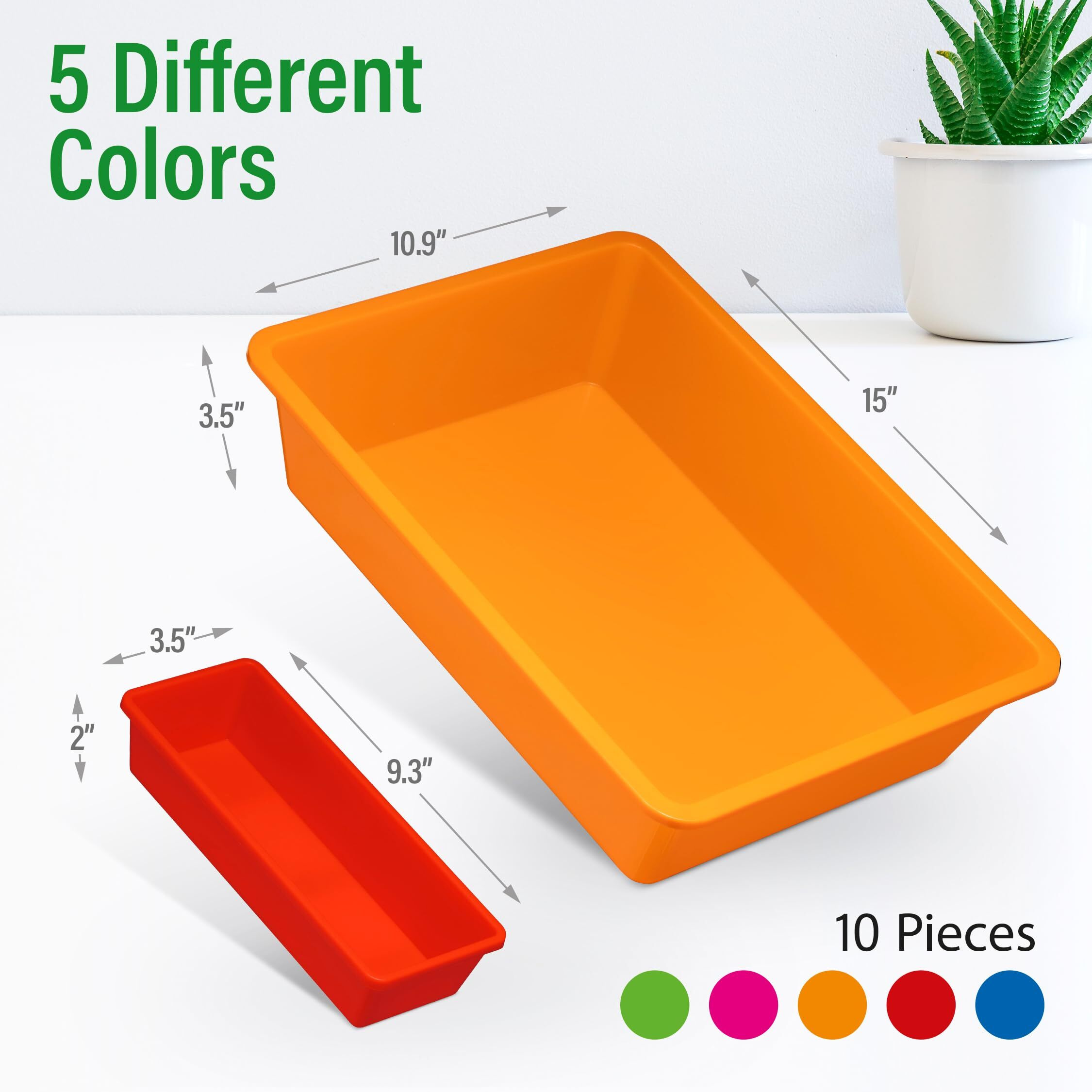 Zilpoo Set Of 10 - 5 Pack Paper Organizer Bins, 5 Pack Pencil Storage Bin, Colorful Plastic Turn In Tray, Classroom File Holder, Teacher School Supplies Container, Organization Letter Baskets, Colored