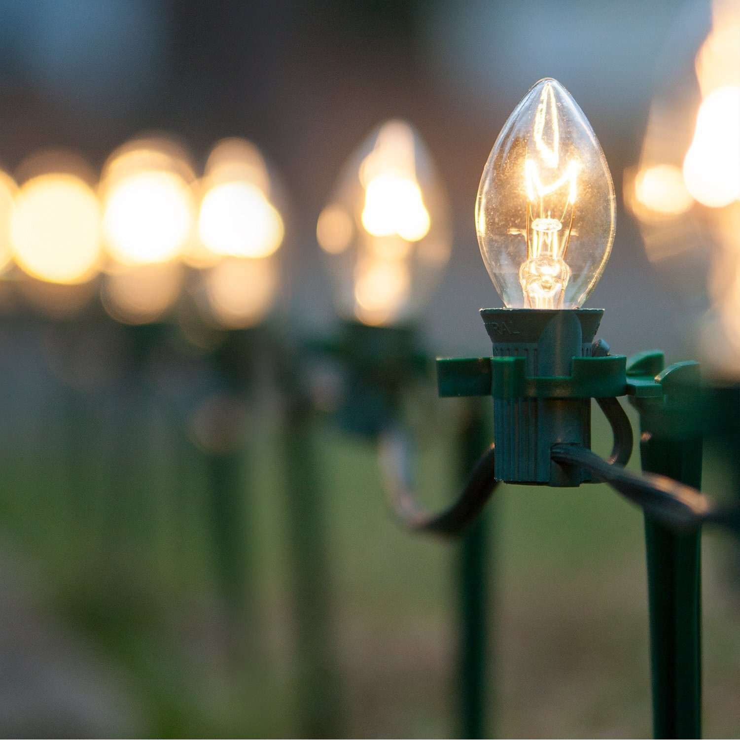 Set Of 100 C7 Christmas Pathway Lights - Walkway Lights/Driveway Christmas Lights/Christmas Stake Lights, Outdoor Christmas Lights, Green Wire, 7.5    Stakes, 100 Ft (Clear Lights)