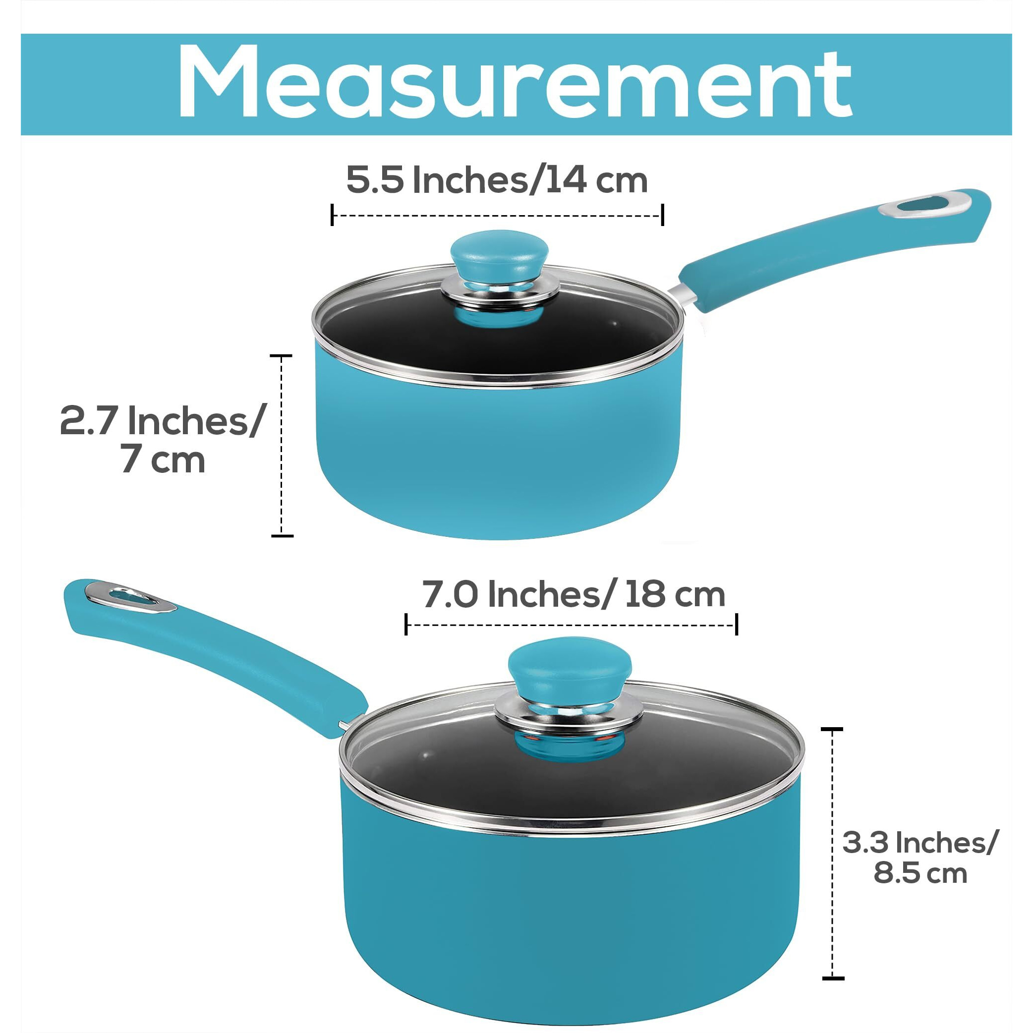 Utopia Kitchen Nonstick Saucepan Set With Lid, 1 Quart And 2 Quarts Multipurpose Pots Set For Home Kitchen Or Restaurant (Turquoise-Black)