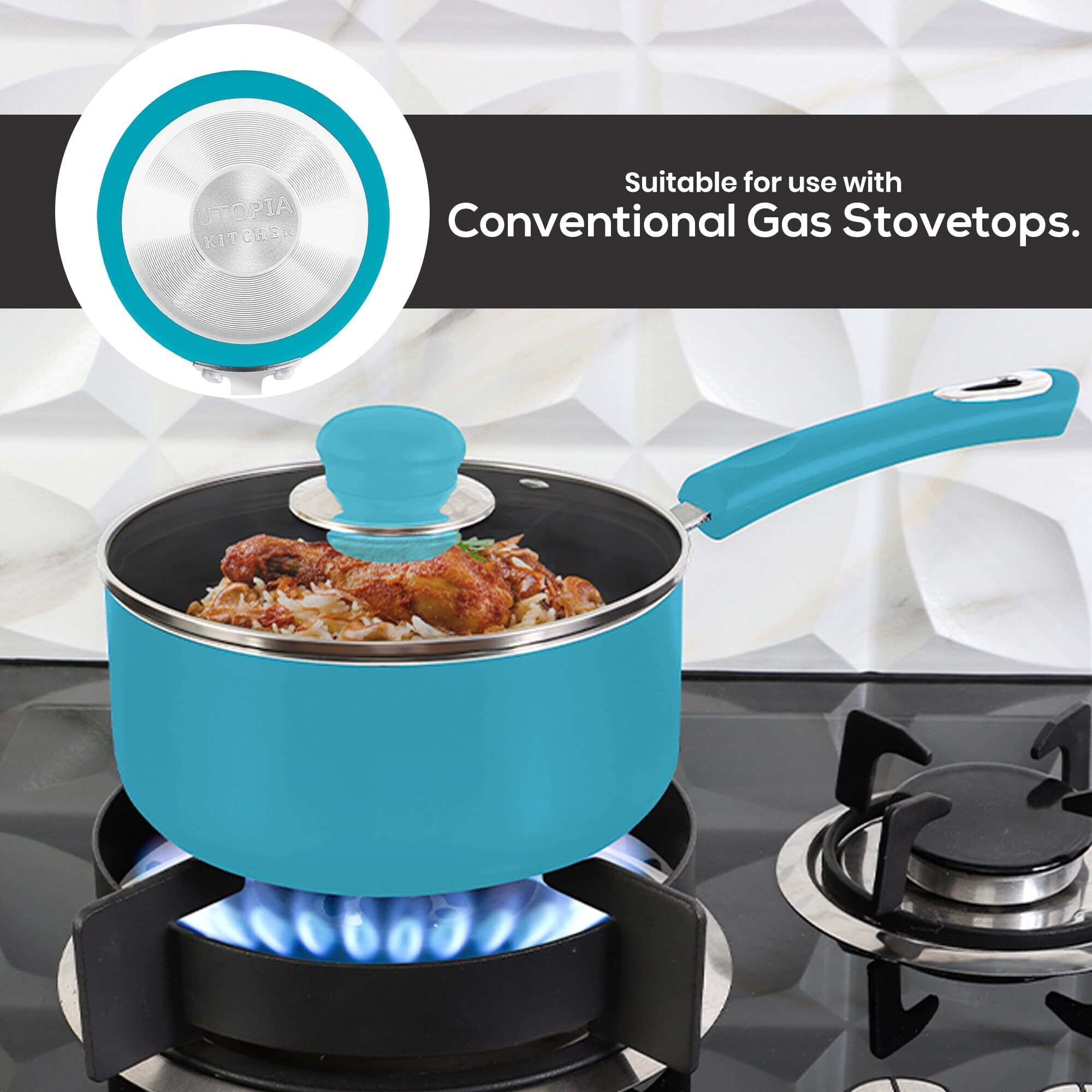 Utopia Kitchen Nonstick Saucepan Set With Lid, 1 Quart And 2 Quarts Multipurpose Pots Set For Home Kitchen Or Restaurant (Turquoise-Black)