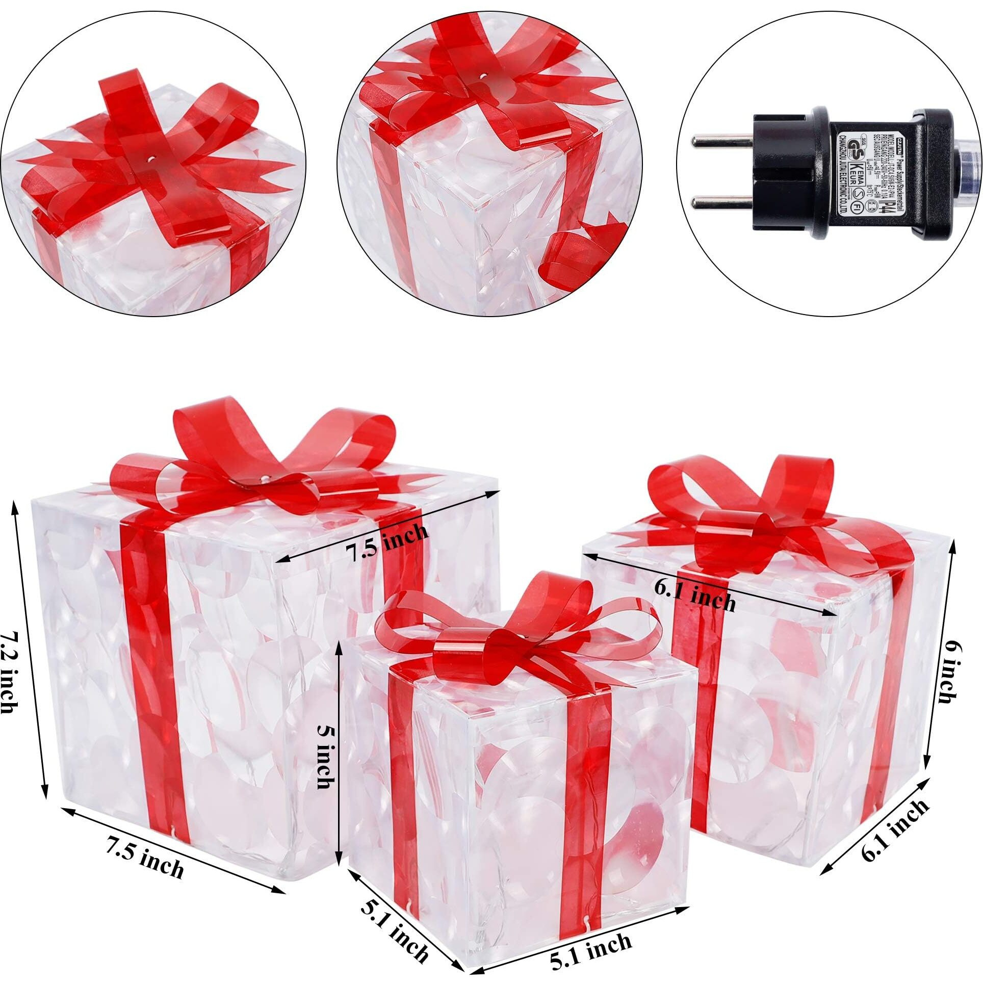 Lulu Home Christmas Lighted Boxes, Set Of 3 60 Led Light Up Decor Outdoor, Light Up Christmas Boxes Present Decorations Outdoor Yard