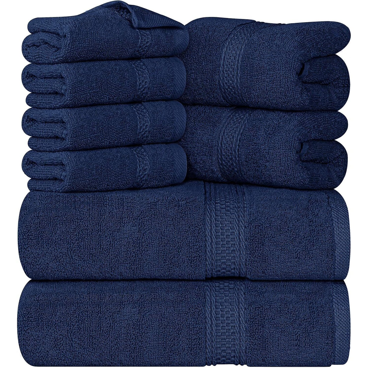 Utopia Towels 8-Piece Premium Towel Set, 2 Bath Towels, 2 Hand Towels, And 4 Wash Cloths, 600 Gsm 100% Ring Spun Cotton Highly Absorbent Towels For Bathroom, Gym, Hotel, And Spa (Navy Blue)