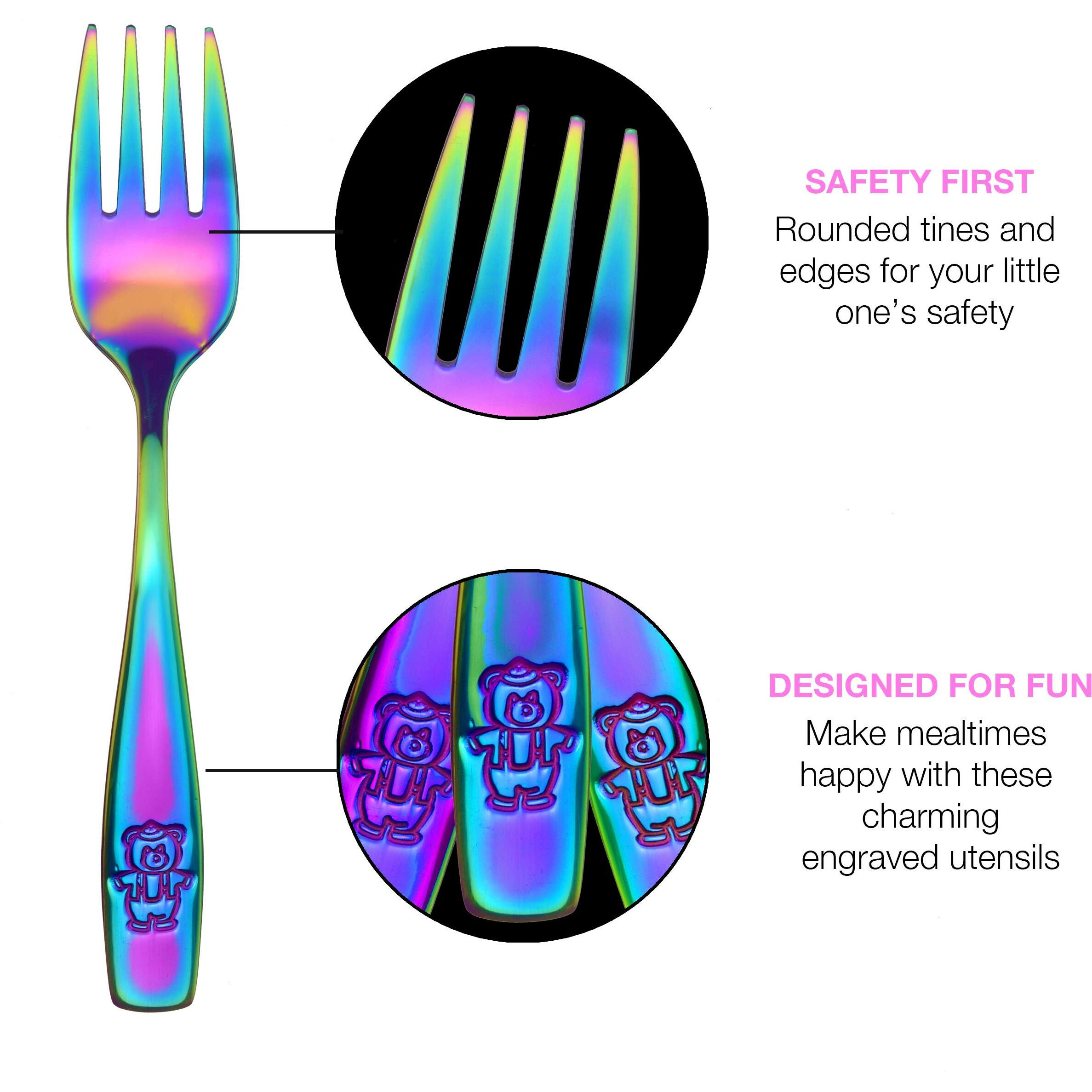 9 Piece Stainless Steel Rainbow Kids Forks, Kids Cutlery, Child And Toddler Safe Flatware, Kids Silverware, Kids Utensil Set, Includes A Total Of 9 Forks For Convenience, Ideal For Home And Preschools