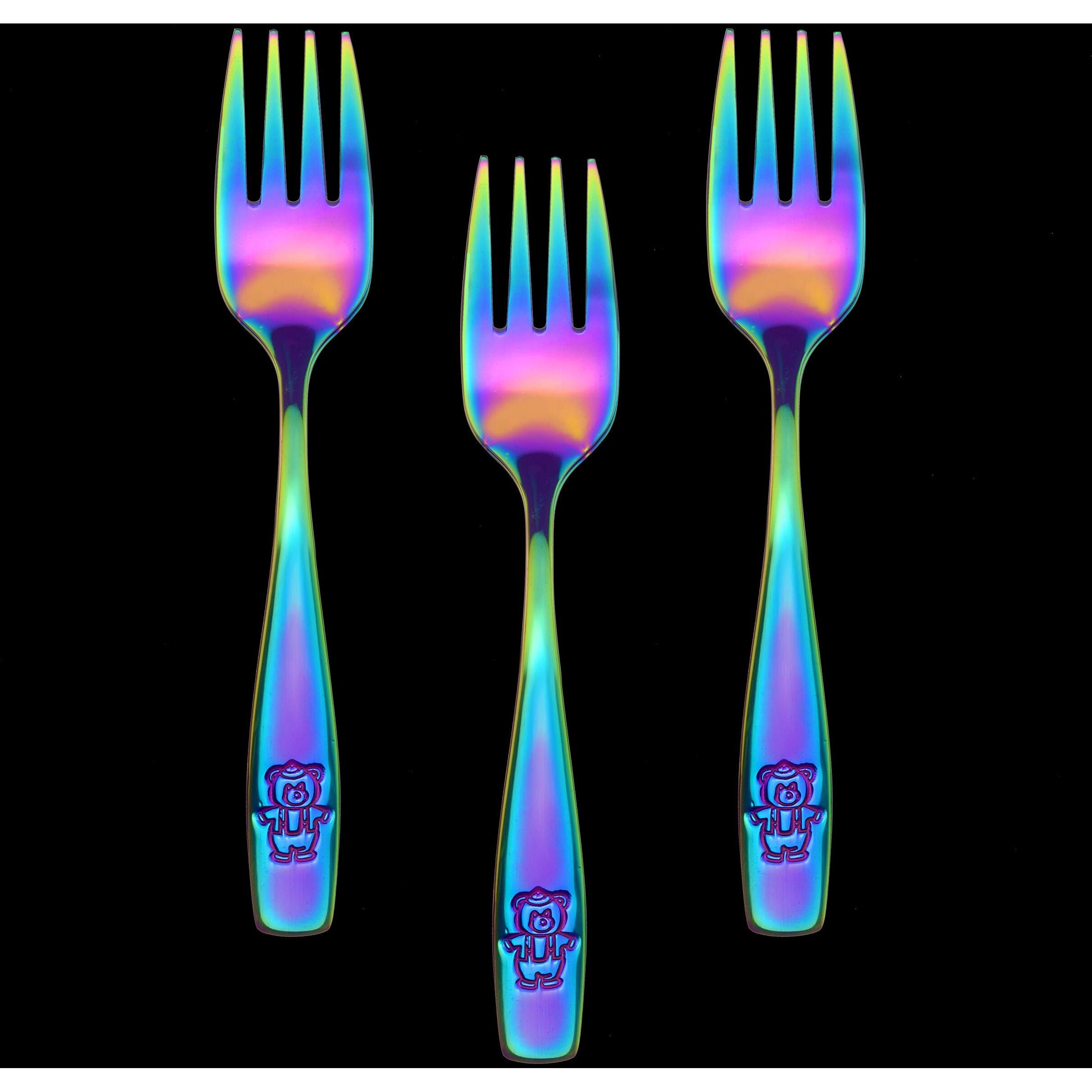 9 Piece Stainless Steel Rainbow Kids Forks, Kids Cutlery, Child And Toddler Safe Flatware, Kids Silverware, Kids Utensil Set, Includes A Total Of 9 Forks For Convenience, Ideal For Home And Preschools