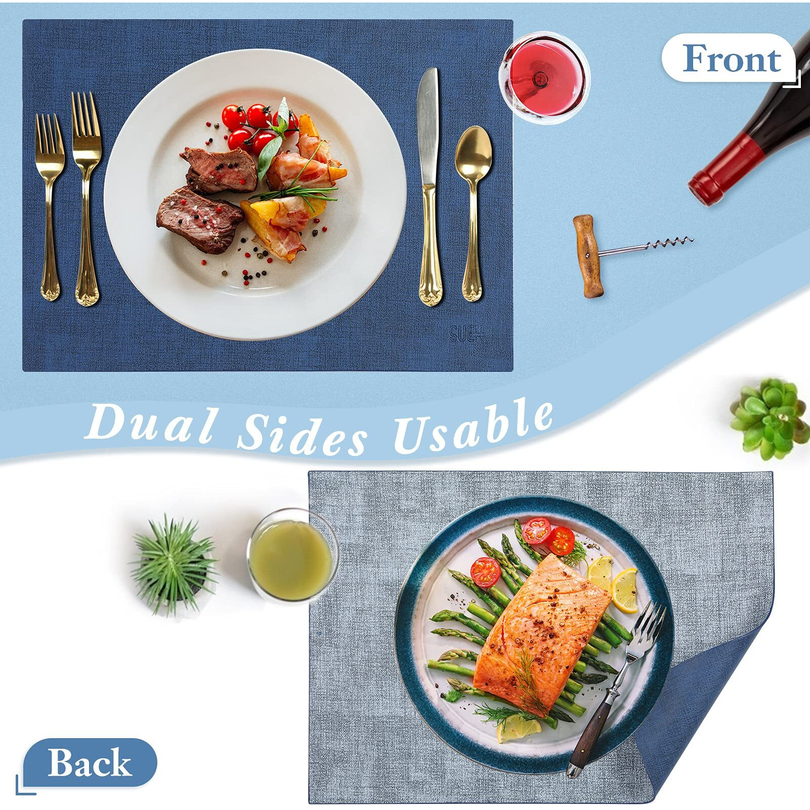 Sueh Design Leather Placemats Set Of 6 Reversible Table Mats Heat Resistant Waterproof No-Slip Place Mats For Dining Table Kitchen Parties