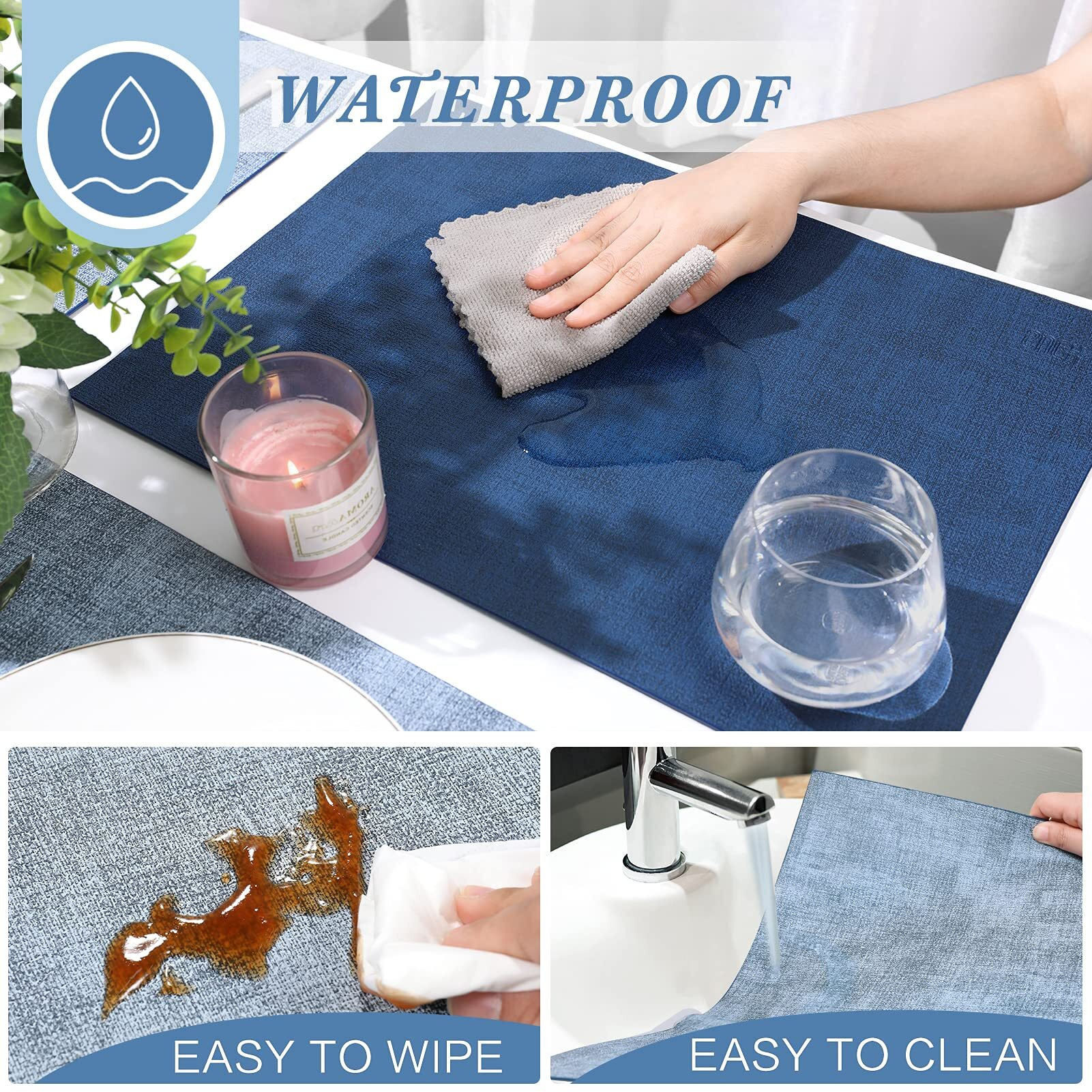 Sueh Design Leather Placemats Set Of 6 Reversible Table Mats Heat Resistant Waterproof No-Slip Place Mats For Dining Table Kitchen Parties