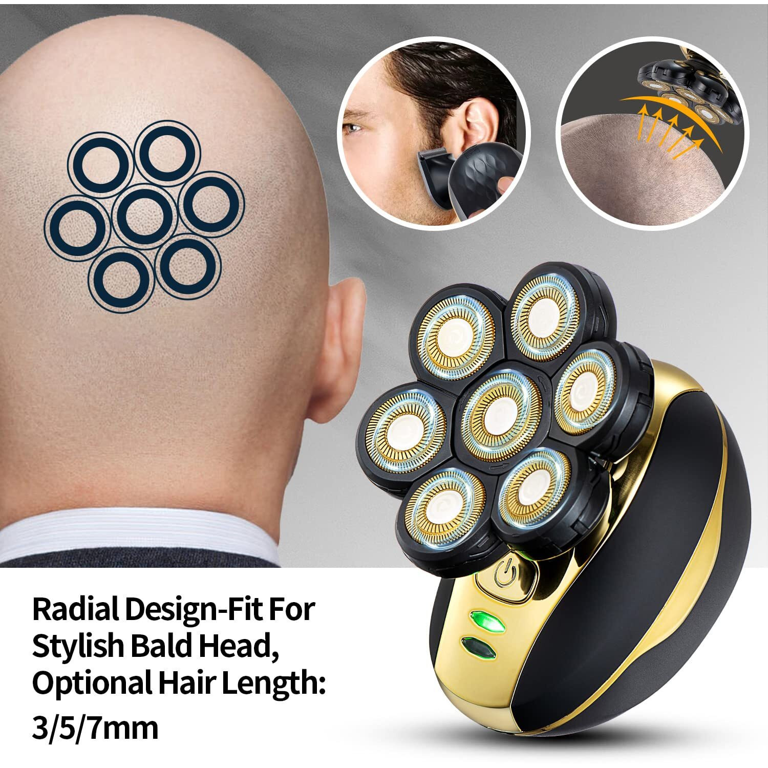 Votmoni Head Shaver For Bald Men Upgrade 7D Electric Shavers Waterproof Bald Head Close Shaver For Men Rechargeable Rotary Shaver Multifunctional Electric Razors Wet & Dry Bald Shaver