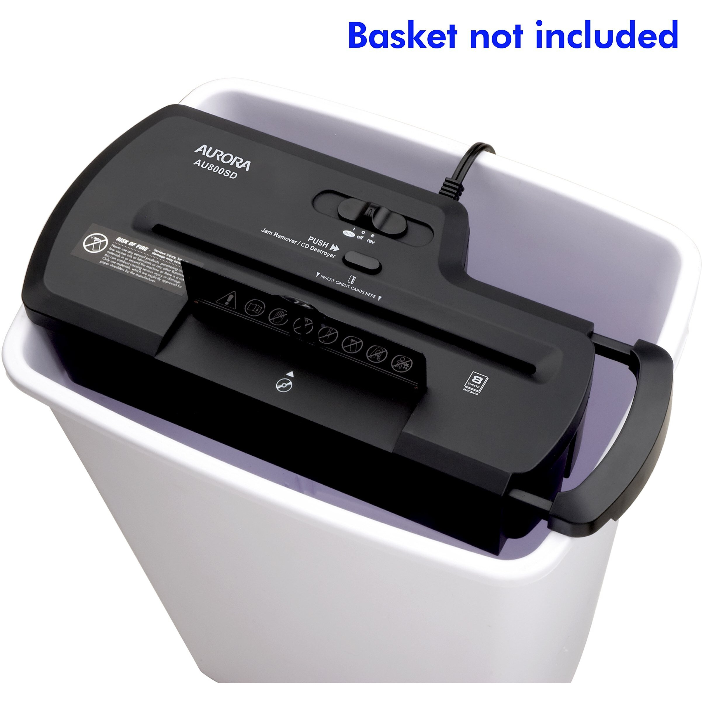 Aurora Au800Sd Professional Strip Cut Paper Shredder/Cd/Credit Card Shredder Without Wastebasket, 8-Sheet Strip-Cut No Basket, Black