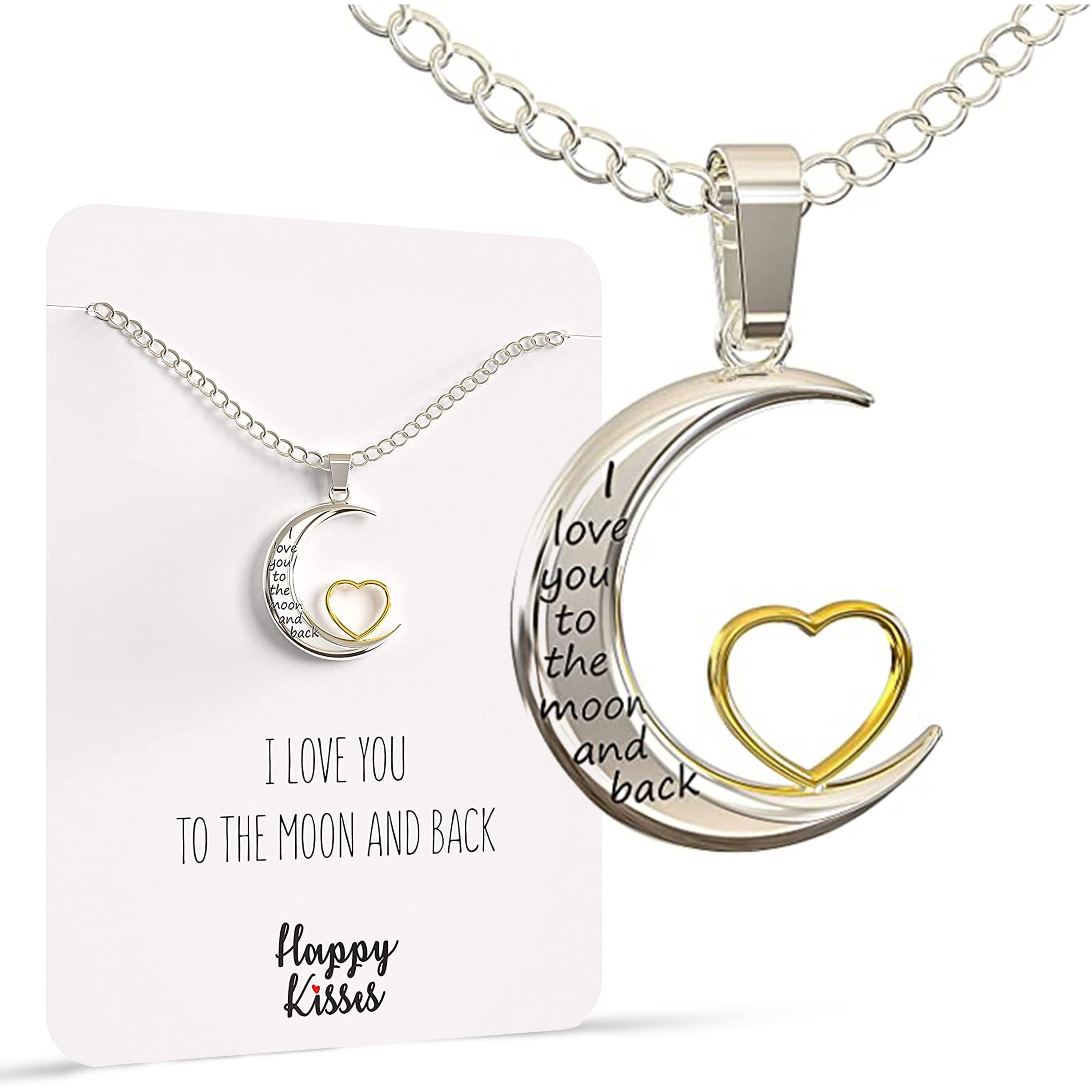 Happy Kisses I Love You To The Moon And Back Pendant Necklace, 18-Inch Silver And Gold
