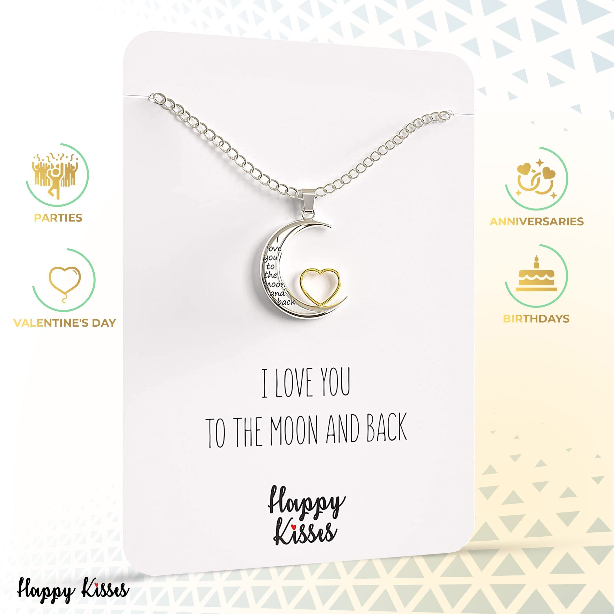 Happy Kisses I Love You To The Moon And Back Pendant Necklace, 18-Inch Silver And Gold