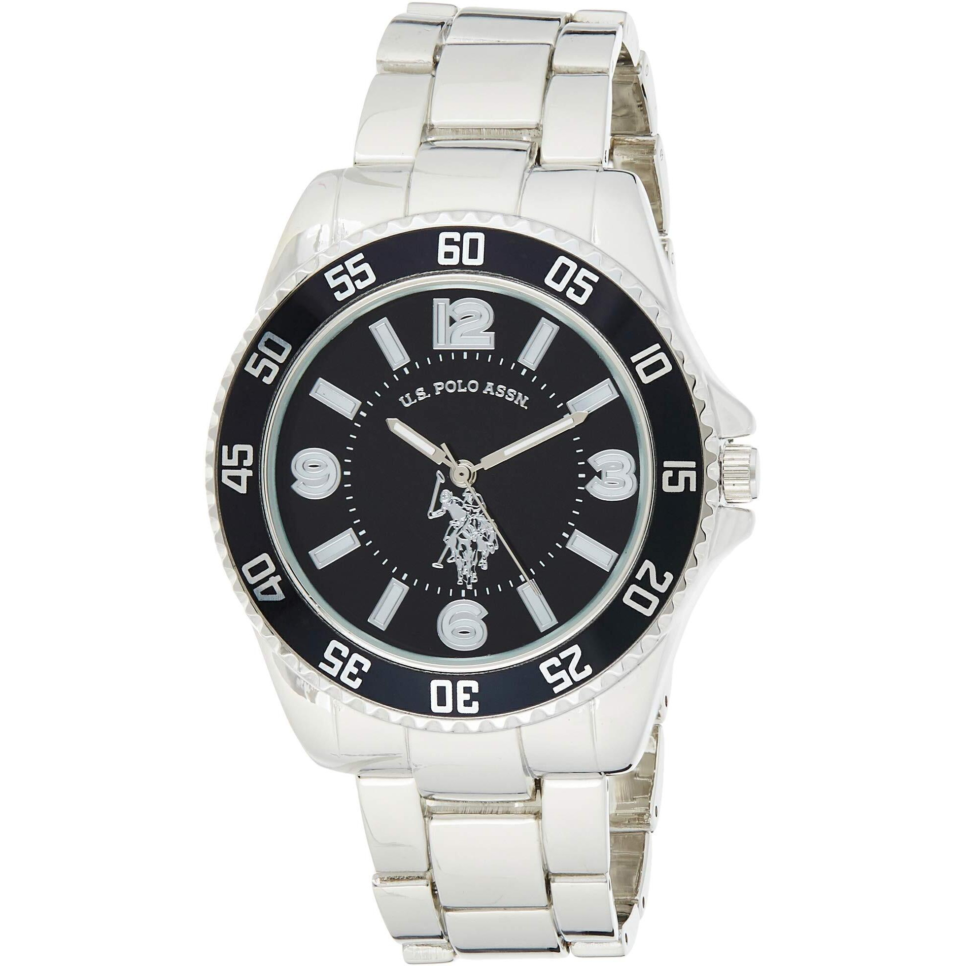 U.S. Polo Assn. Men's Analog Stainless Steel Watch With Black Dial And Rotating Bezel - Sleek Design, Adjustable Band, And Water-Resistant - Fits Wrists 5.5"" To 8""
