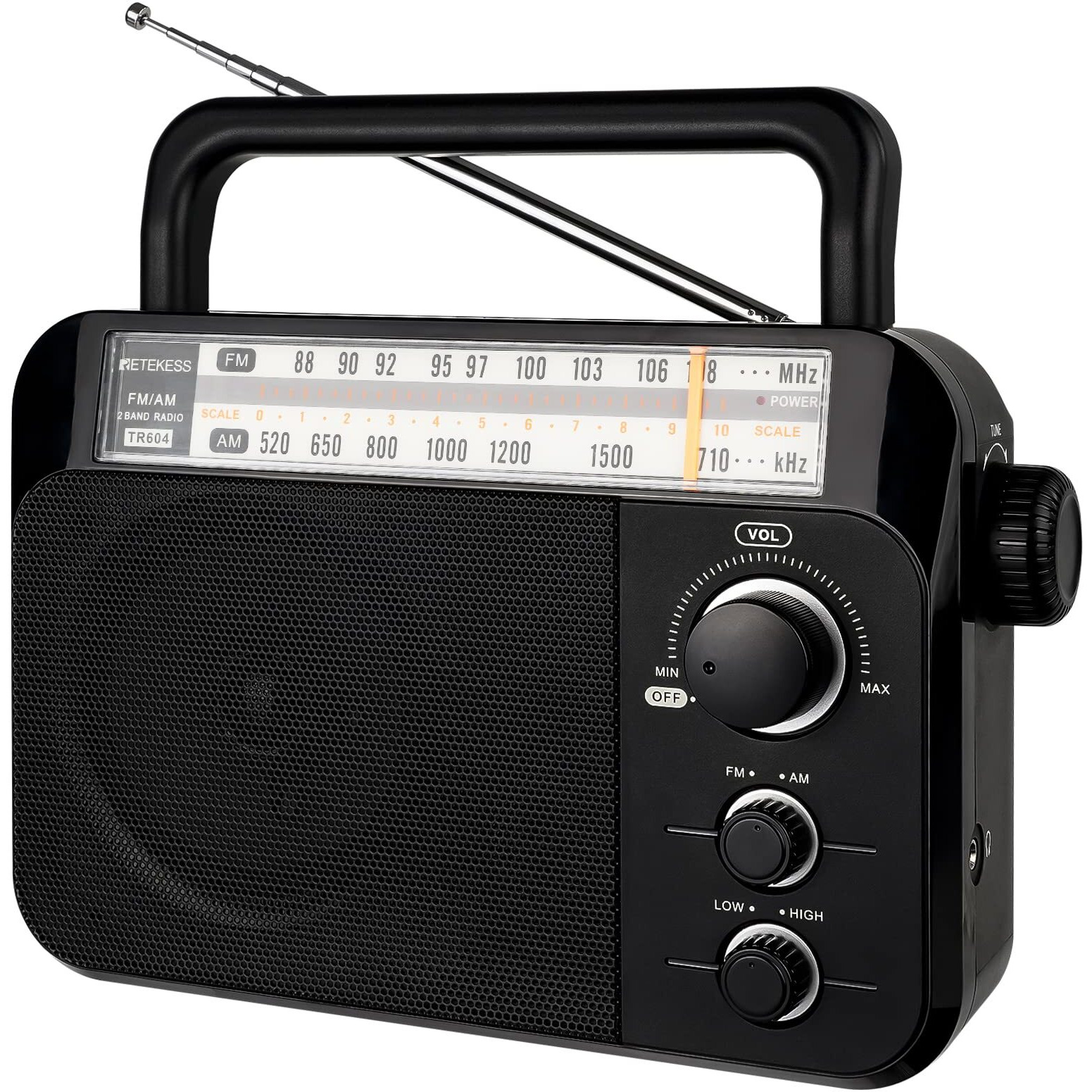 Retekess Tr604 Am Fm Radio,Portable Radio Plug In Wall,D Battery Operated,Large Dial,High/Low Tone Mode,Big Speaker,Earphone Jack,For Home,Picnic,Senior
